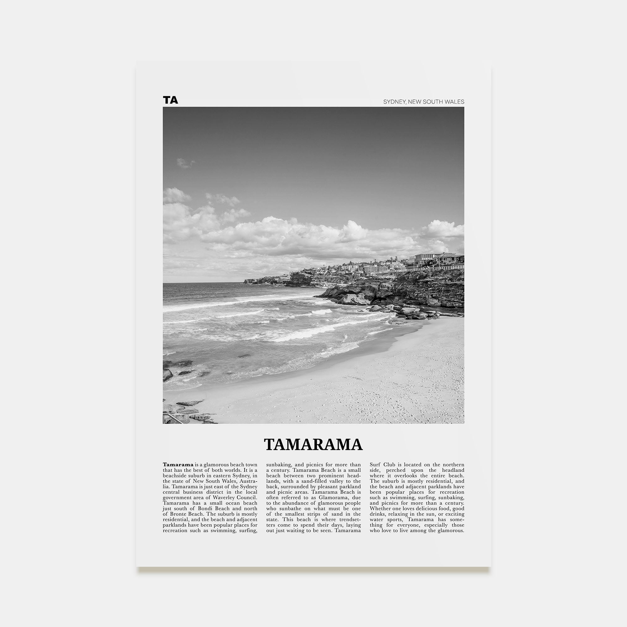 Tamarama Travel B&W Poster