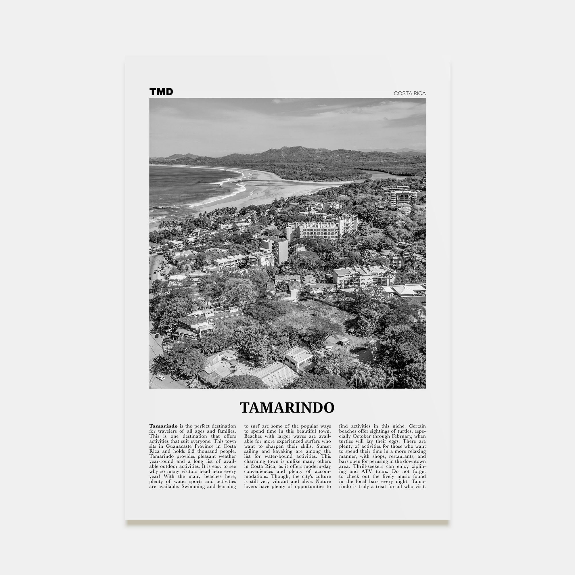 Tamarindo Travel B&W Poster