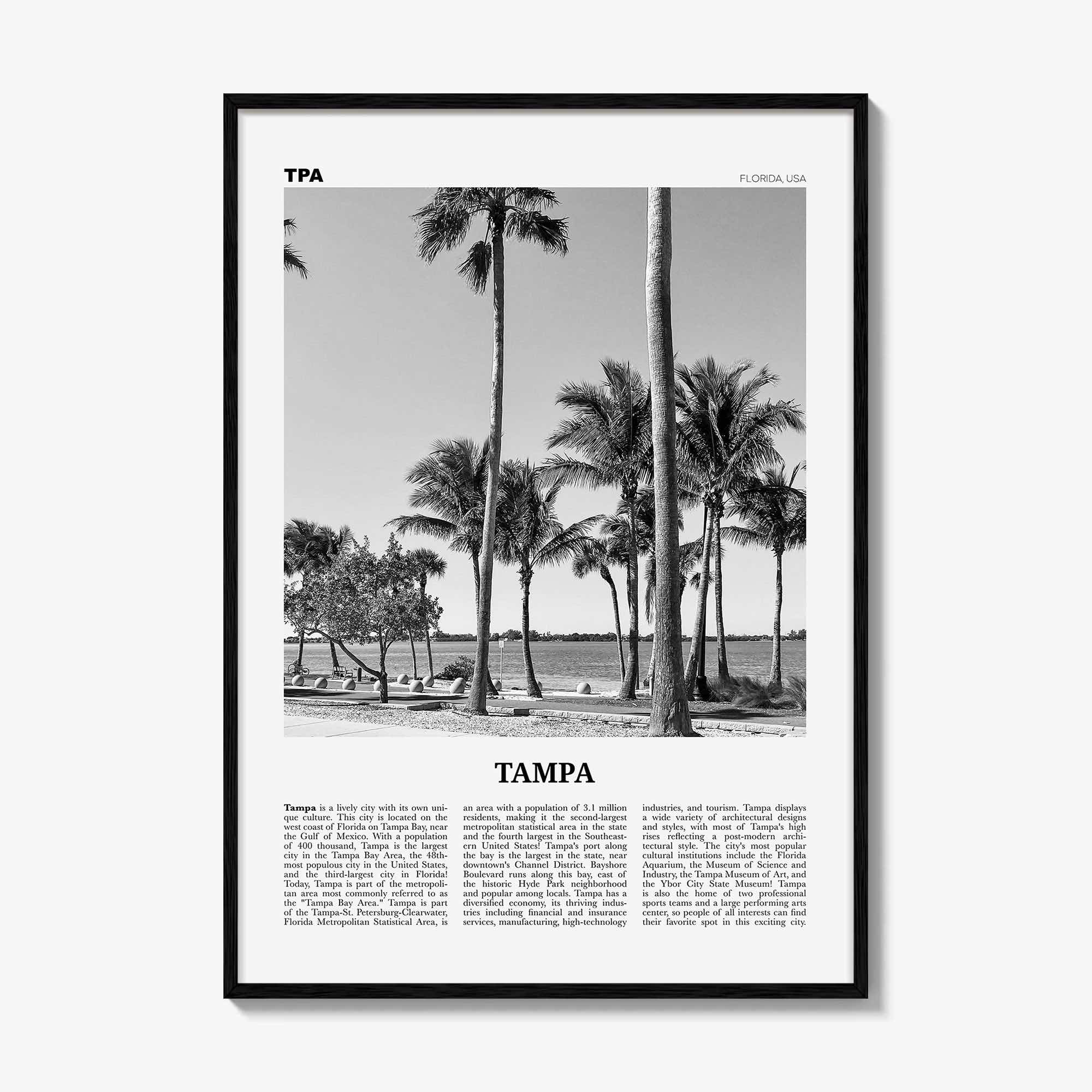 Tampa Print Black and White No 3, Tampa Wall Art, Tampa Poster, Tampa Photo, Tampa Wall Decor, Florida, USA, United States
