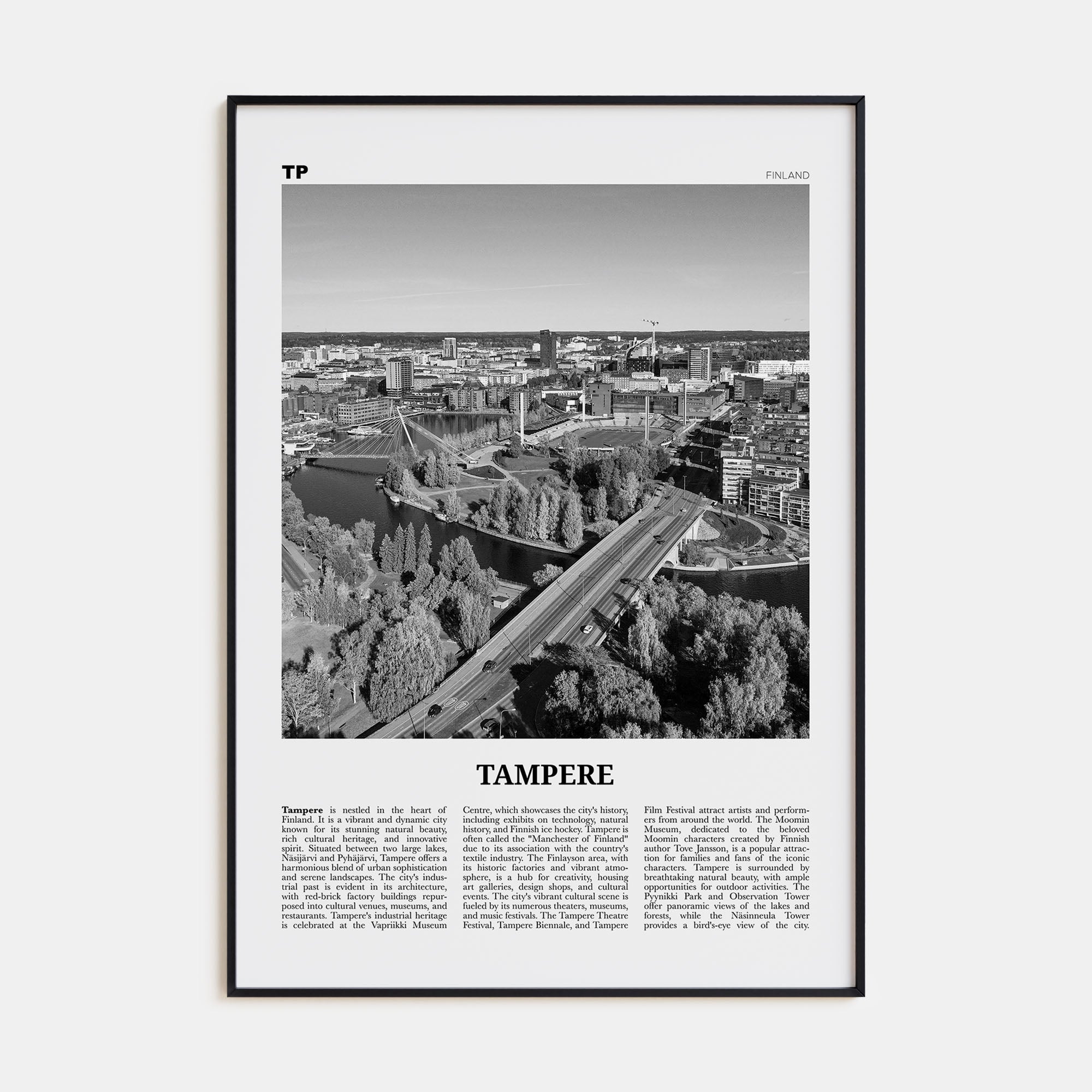 Tampere Travel B&W Poster