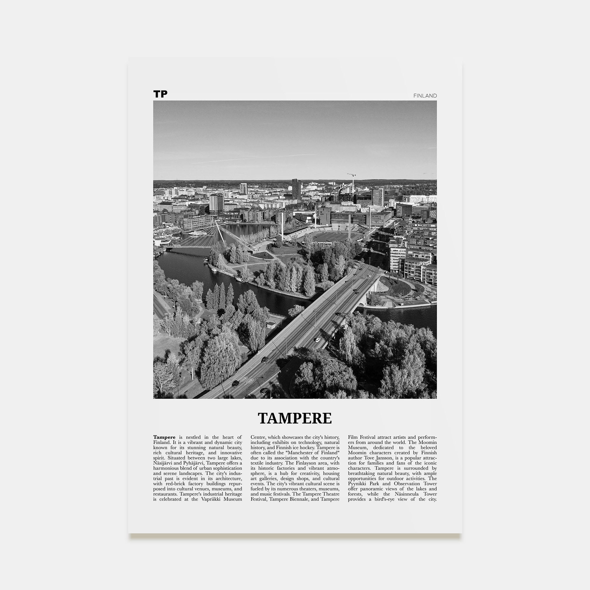 Tampere Travel B&W Poster