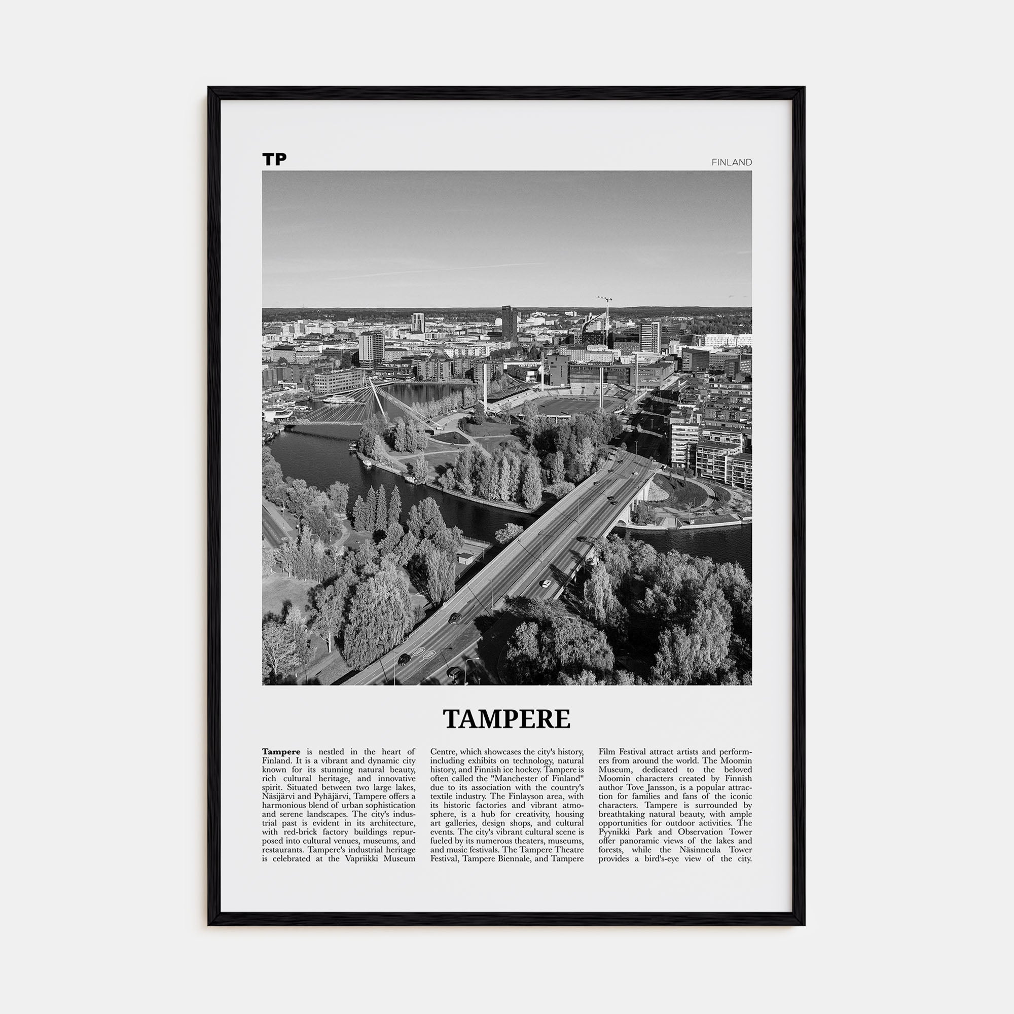 Tampere Travel B&W Poster