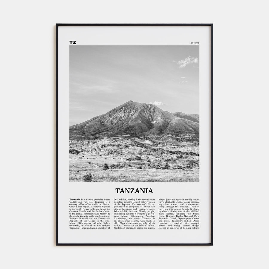 Tanzania Travel B&W Poster