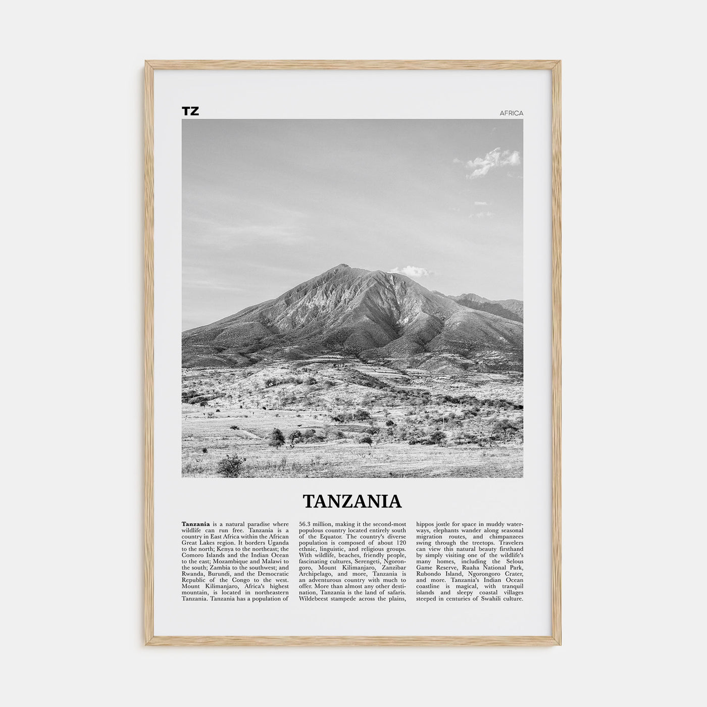 Tanzania Travel B&W Poster