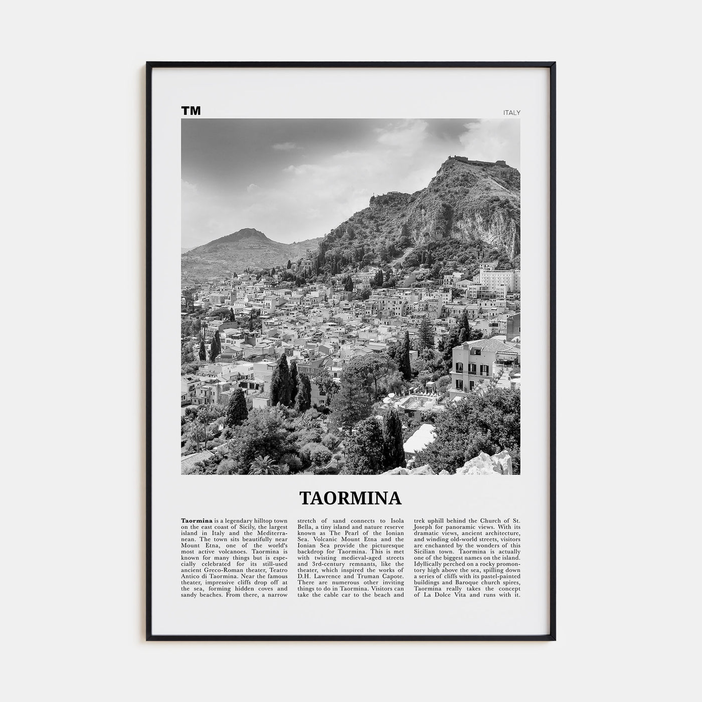 Taormina Travel B&W Poster