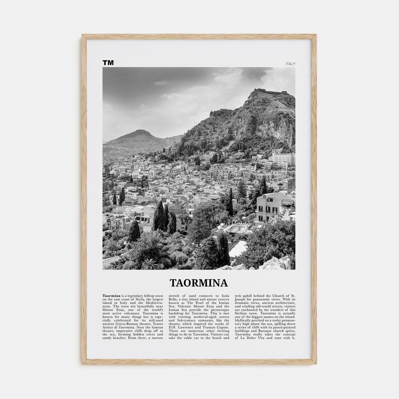 Taormina Travel B&W Poster