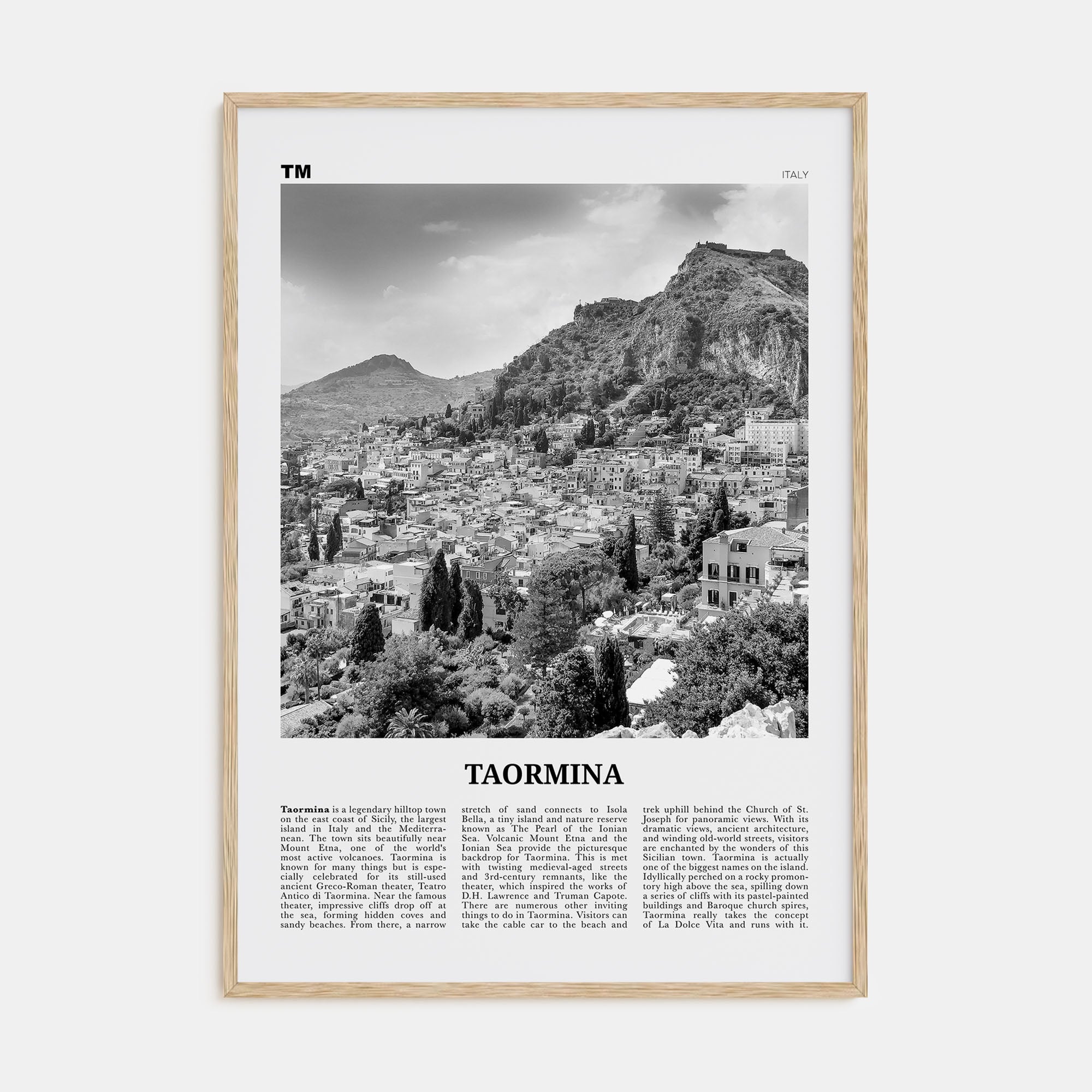 Taormina Travel B&W Poster