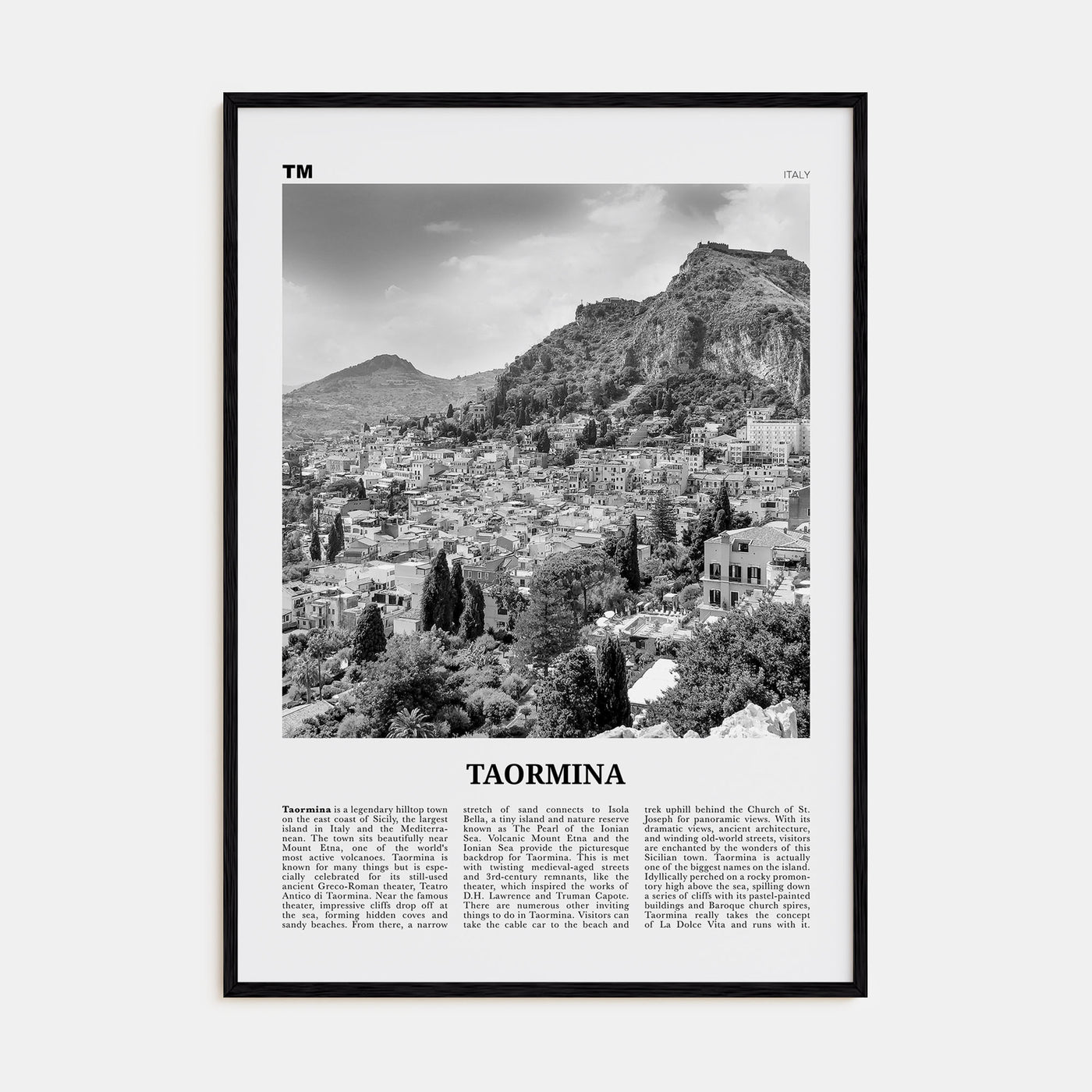 Taormina Travel B&W Poster