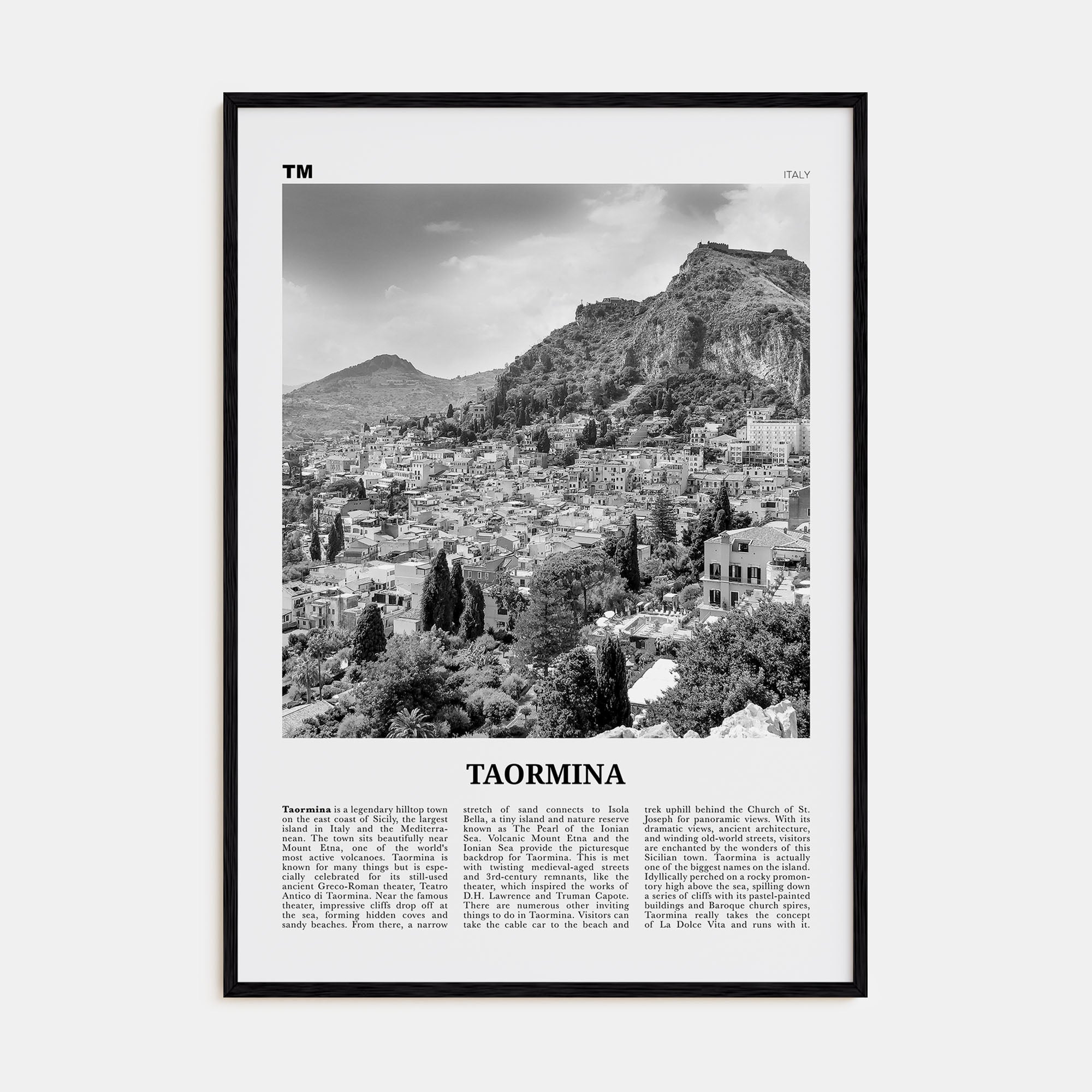 Taormina Travel B&W Poster