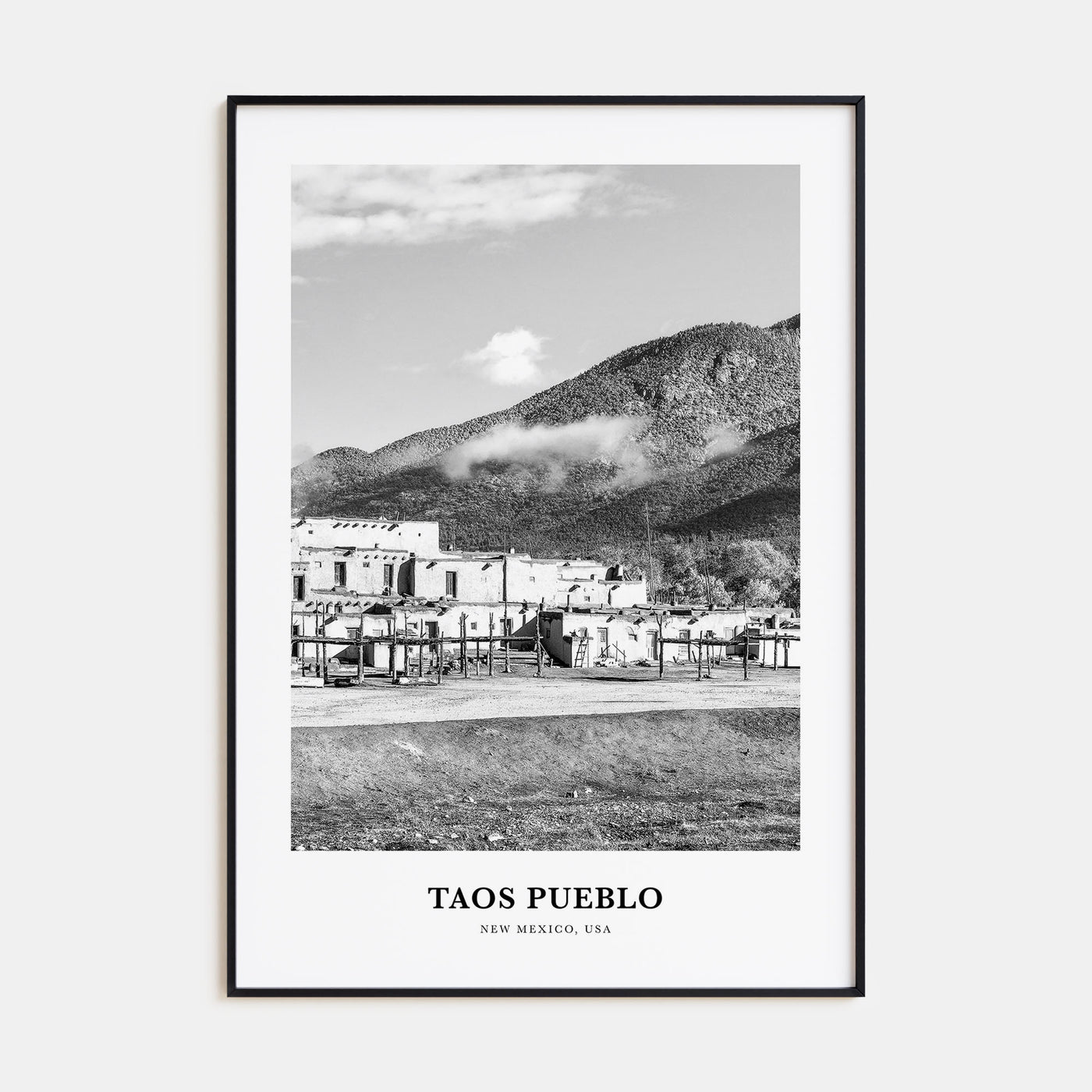 Taos Pueblo Portrait B&W Poster