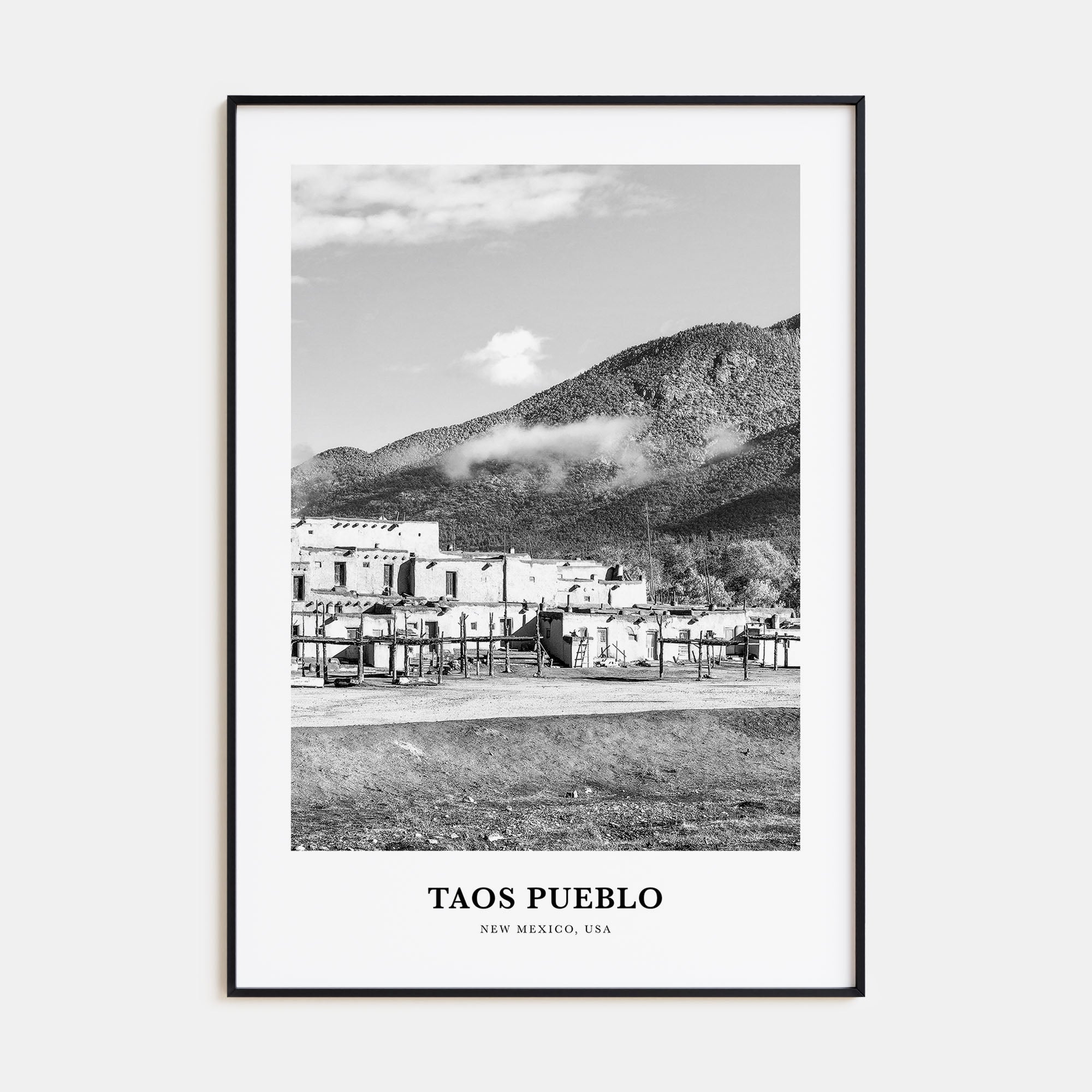 Taos Pueblo Portrait B&W Poster