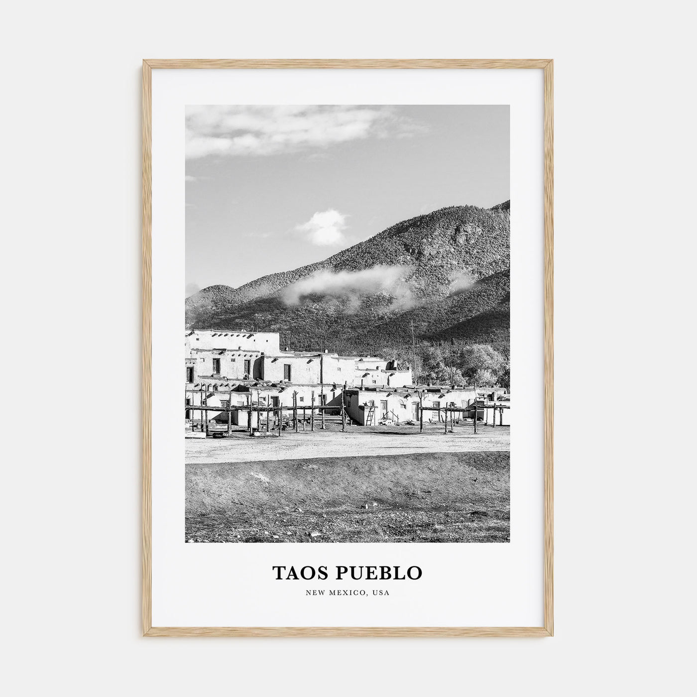 Taos Pueblo Portrait B&W Poster
