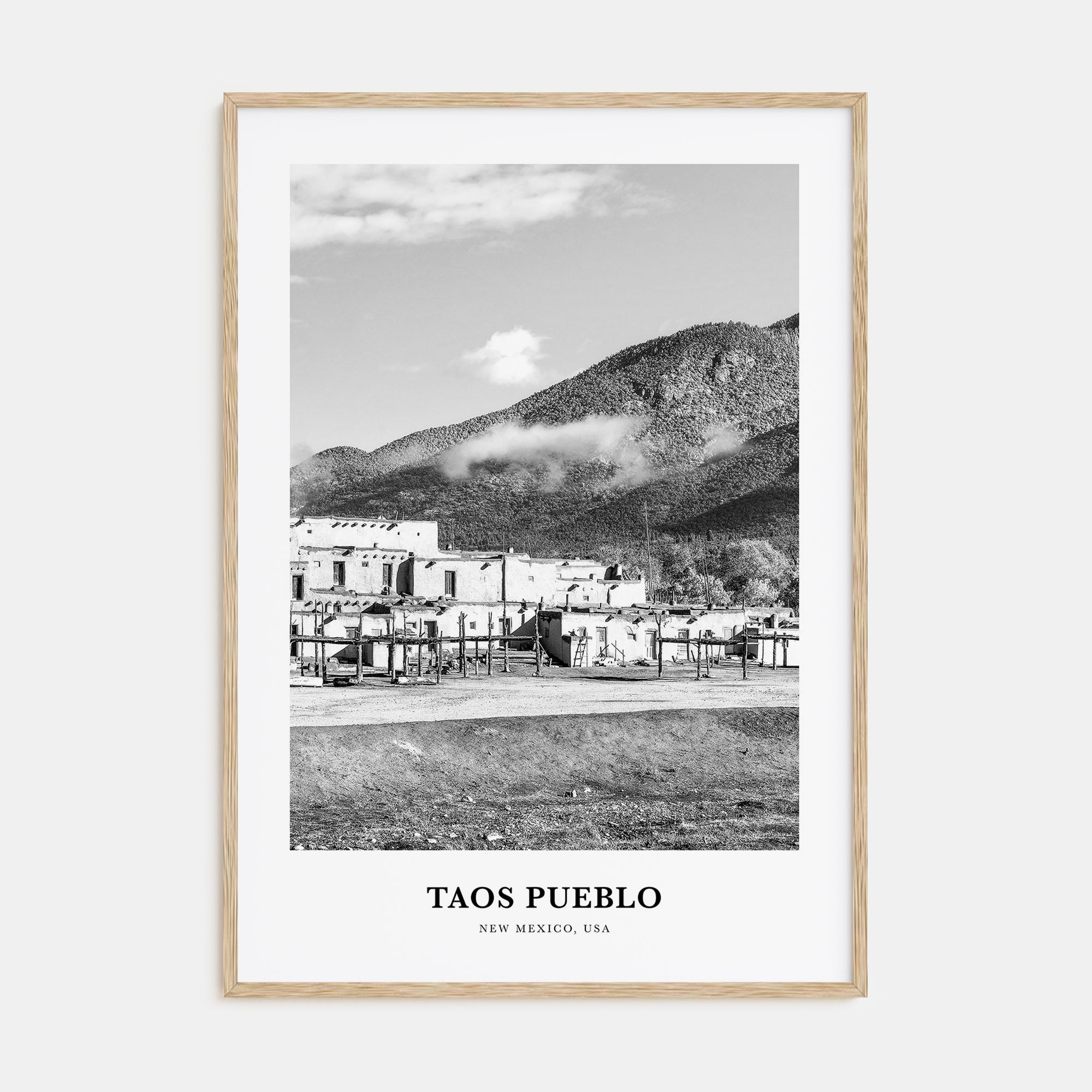 Taos Pueblo Portrait B&W Poster