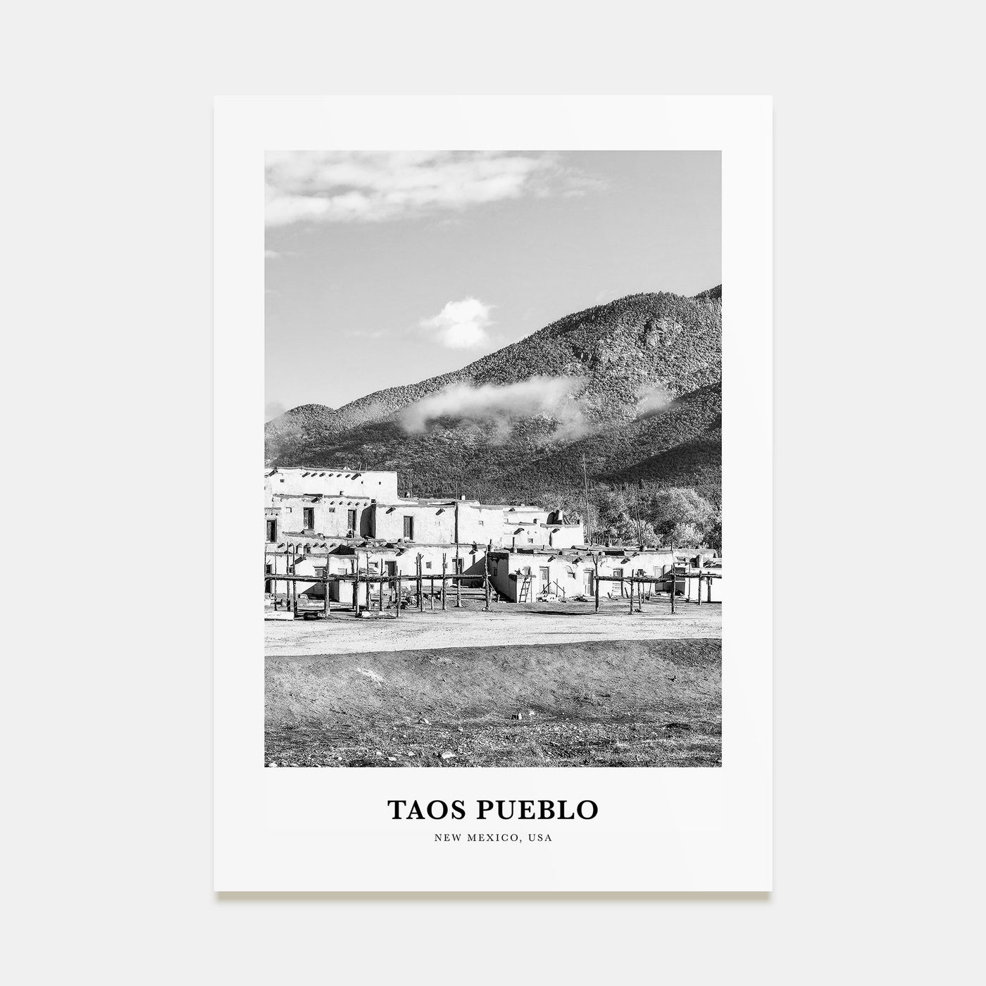 Taos Pueblo Portrait B&W Poster