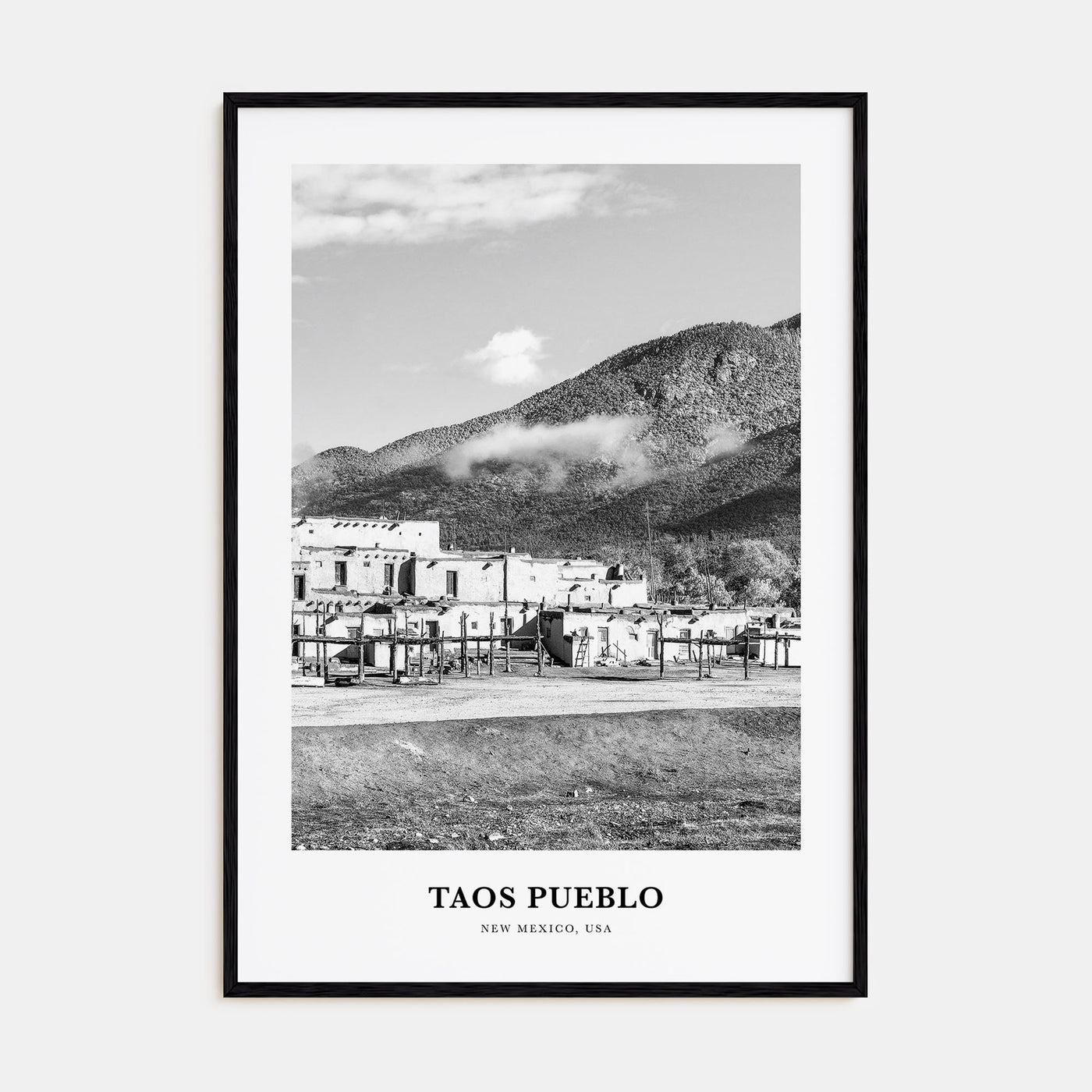 Taos Pueblo Portrait B&W Poster