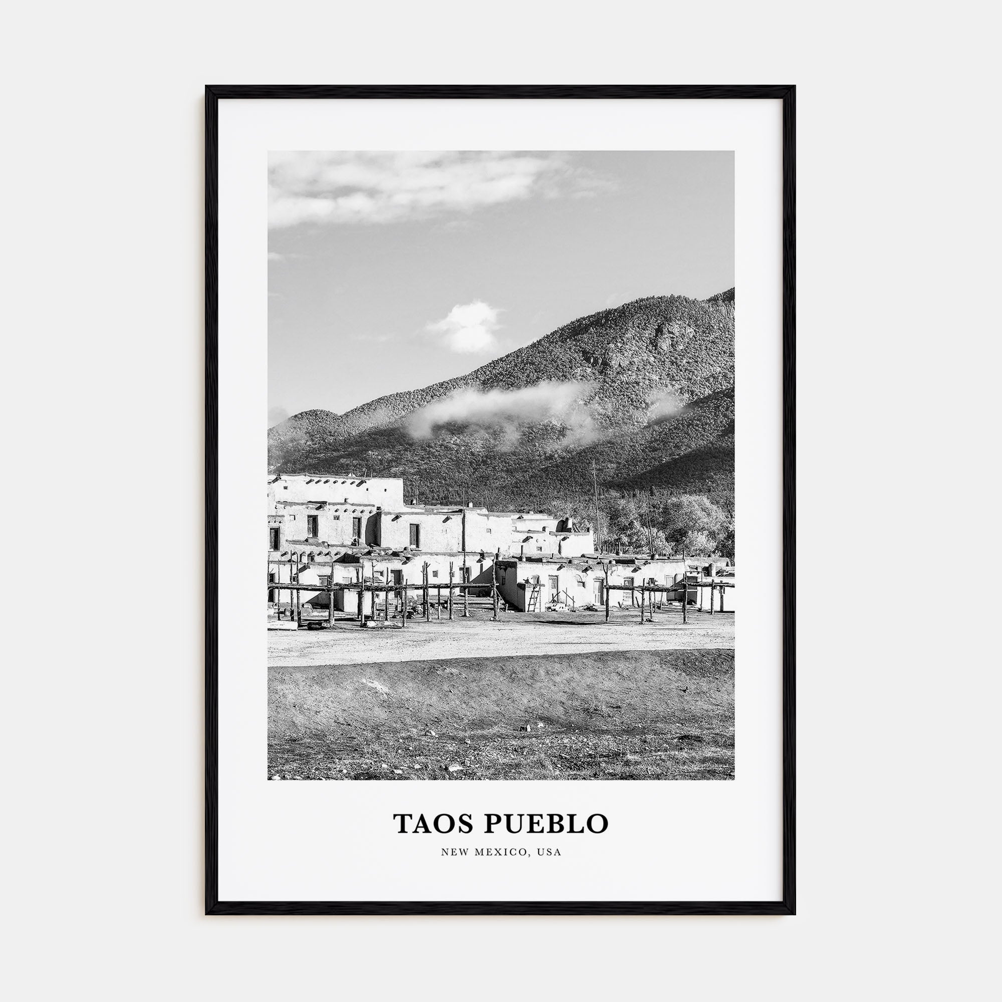 Taos Pueblo Portrait B&W Poster