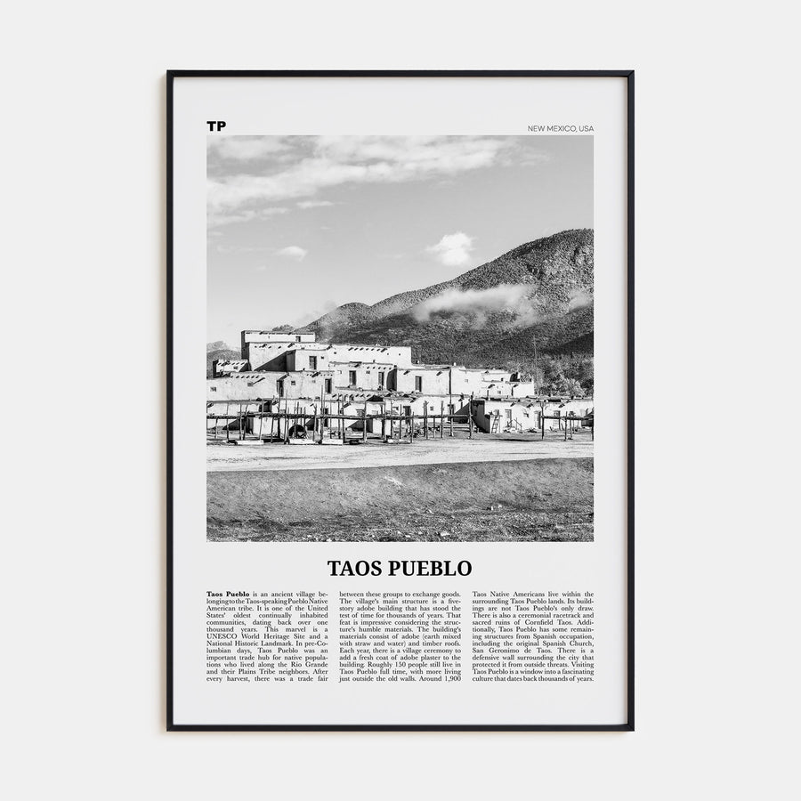 Taos Pueblo Travel B&W Poster