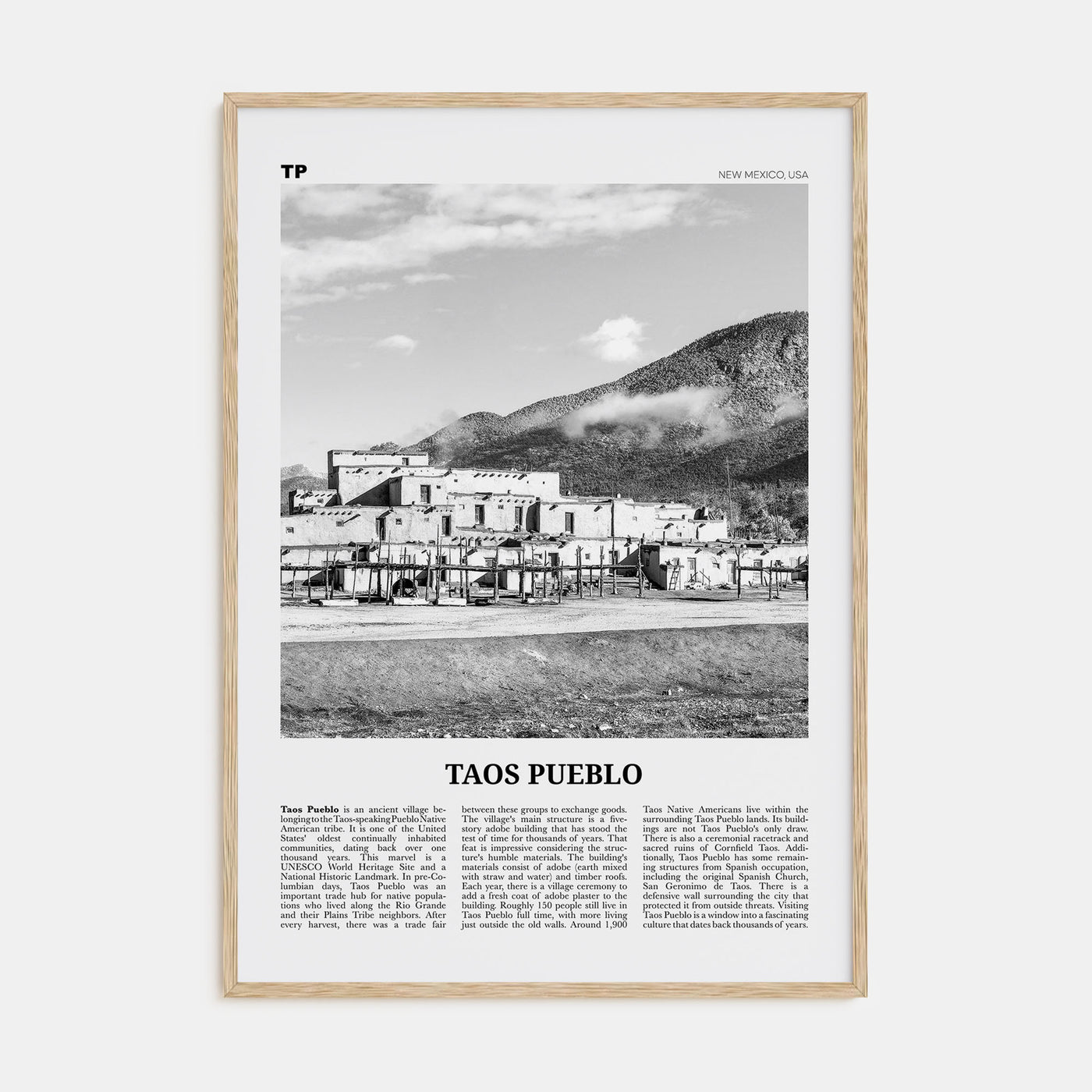 Taos Pueblo Travel B&W Poster
