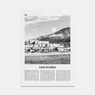 Taos Pueblo Travel B&W Poster