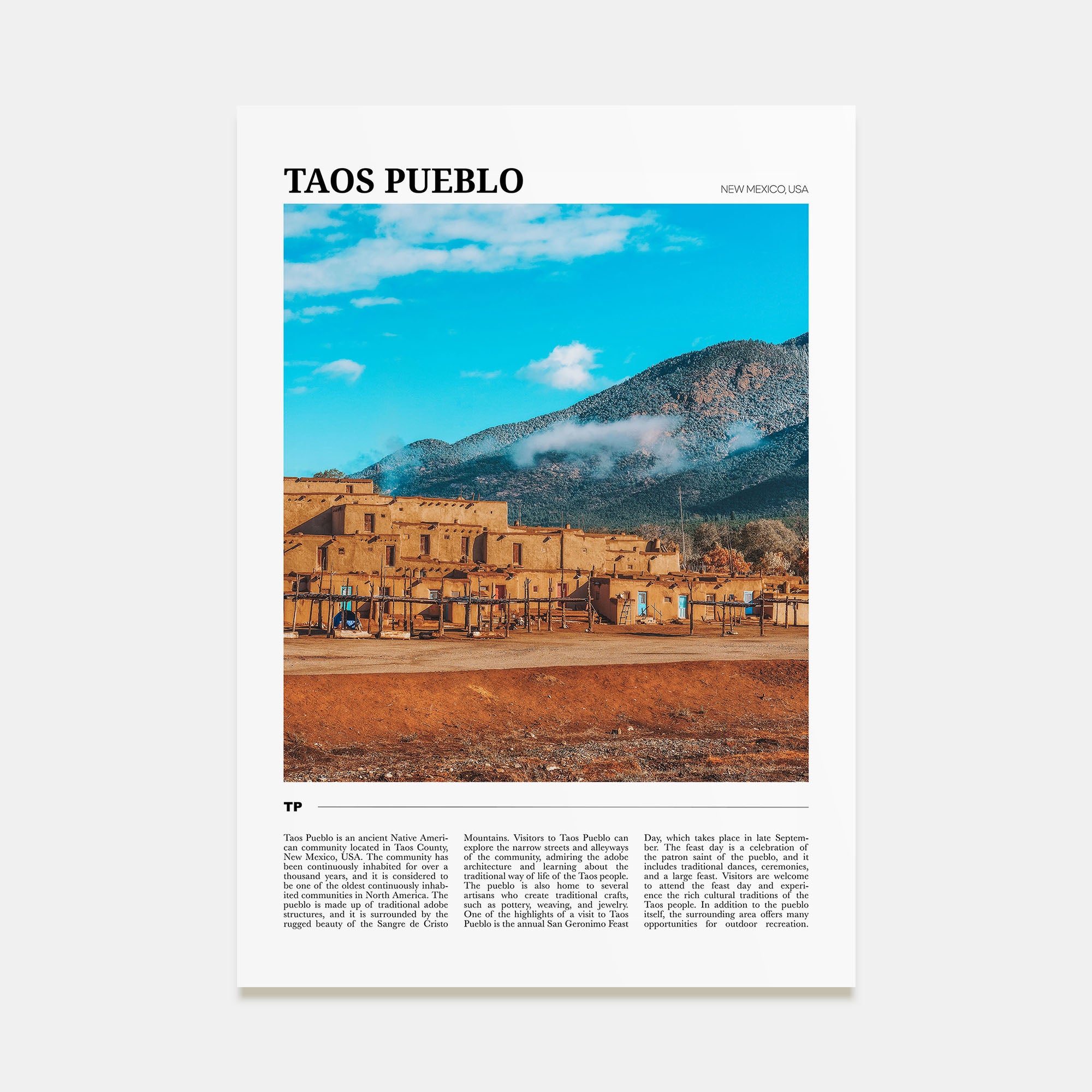 Taos Pueblo Travel Color Poster