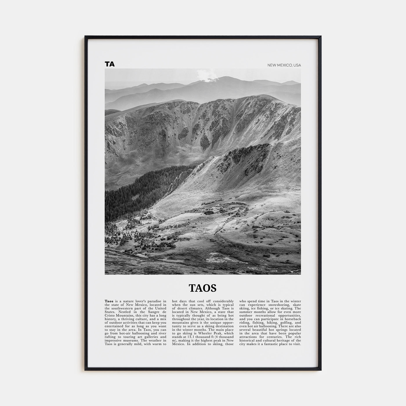 Taos Travel B&W Poster