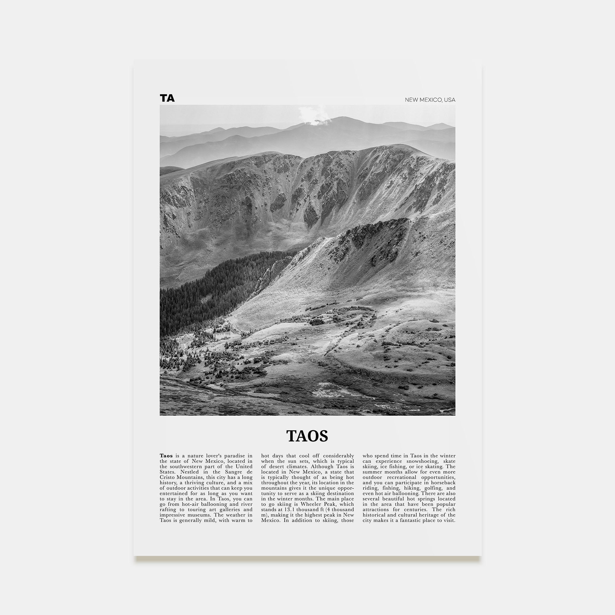Taos Travel B&W Poster