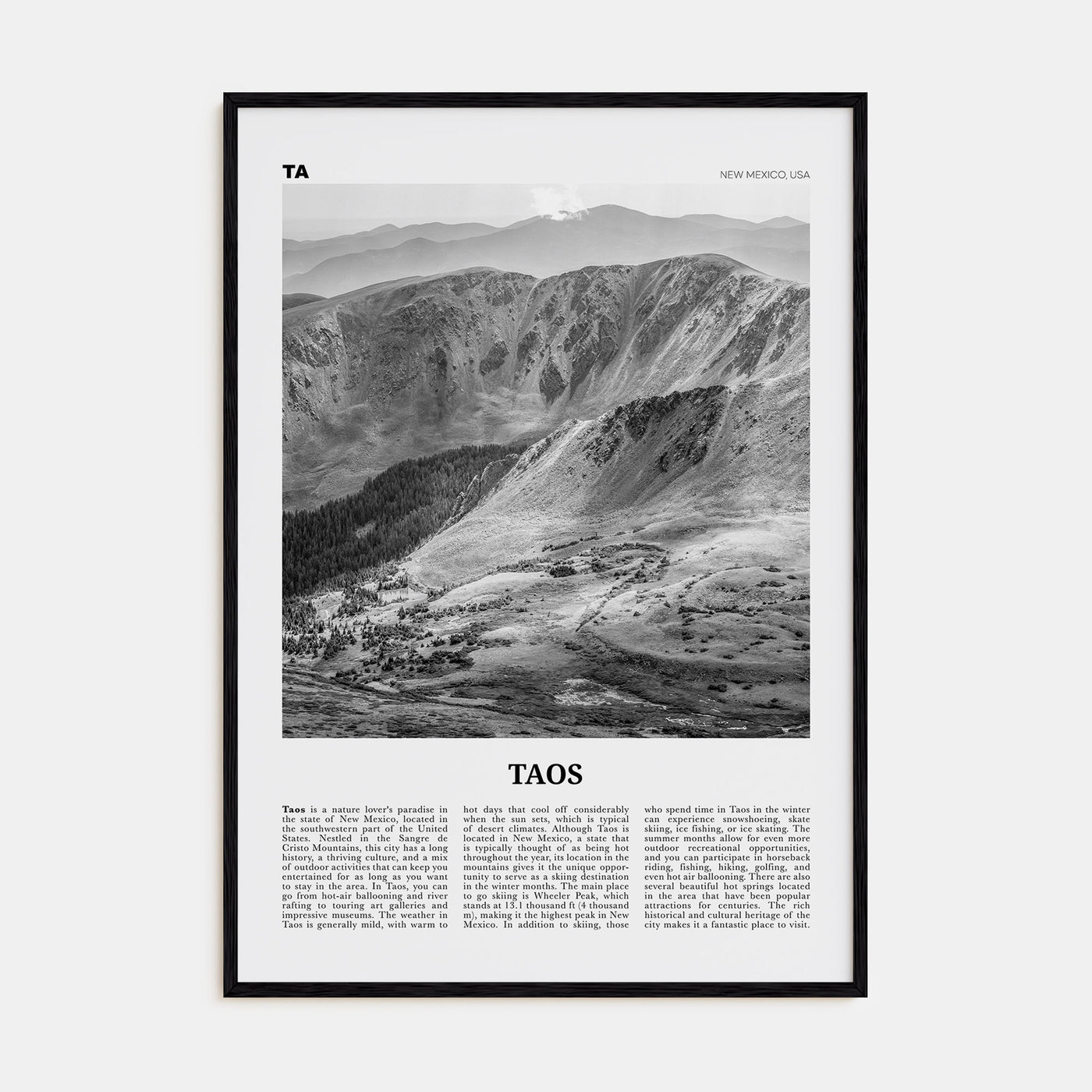 Taos Travel B&W Poster
