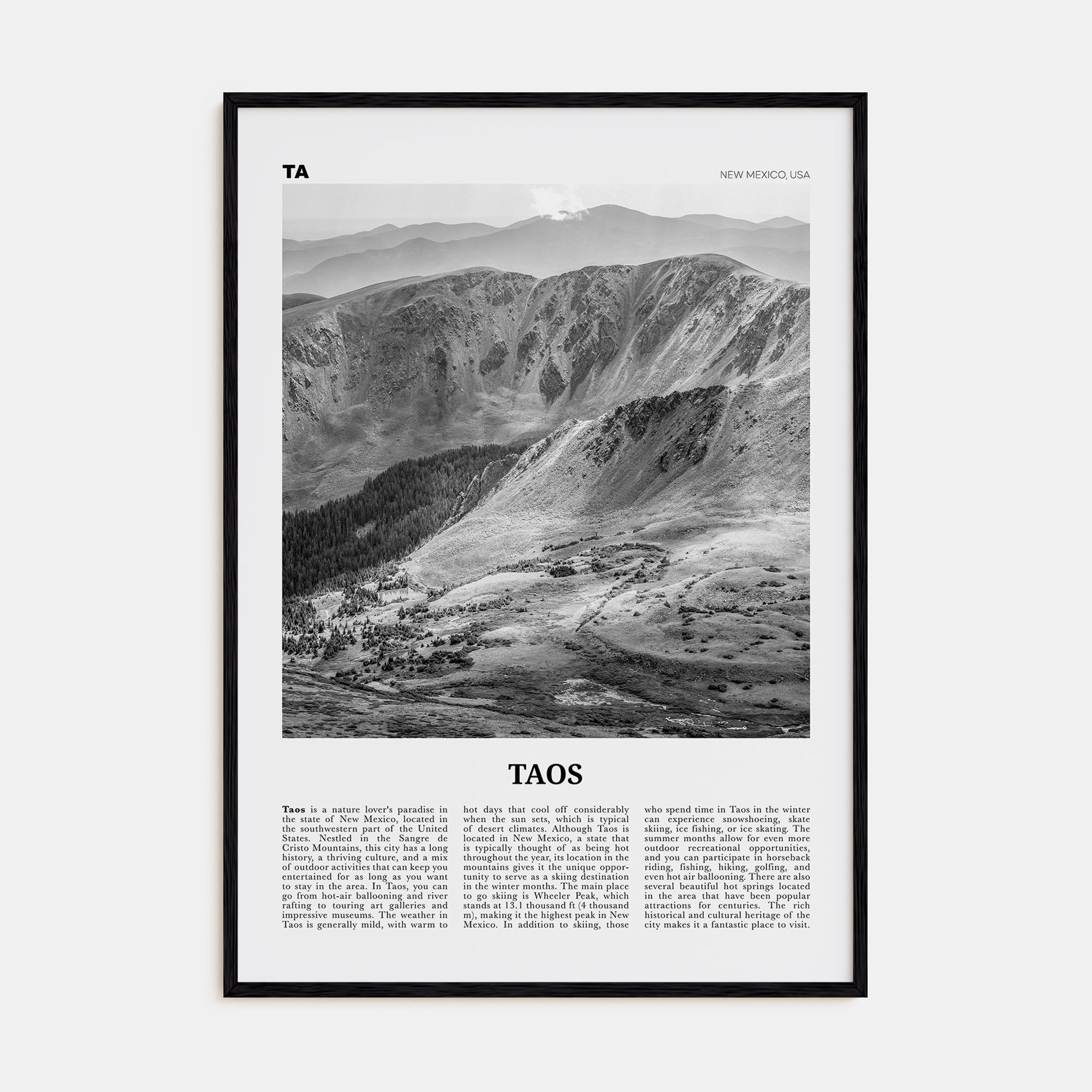 Taos Travel B&W Poster