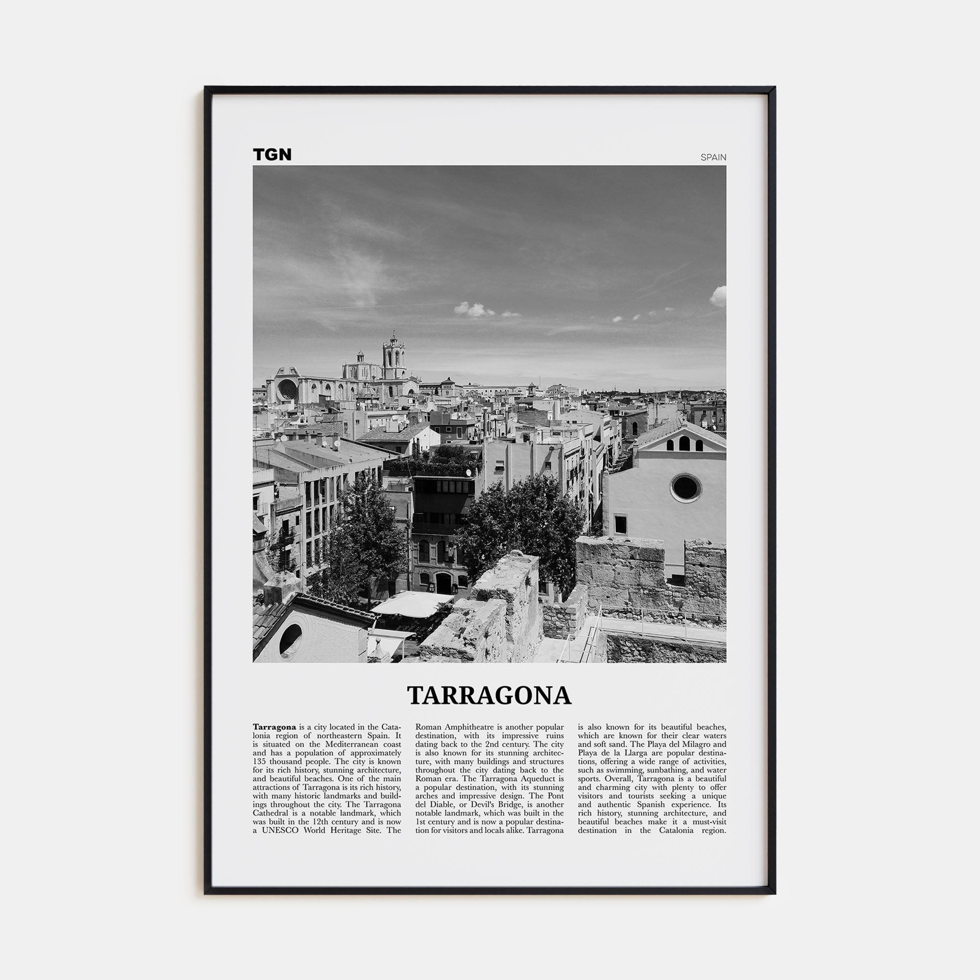 Tarragona Travel B&W Poster