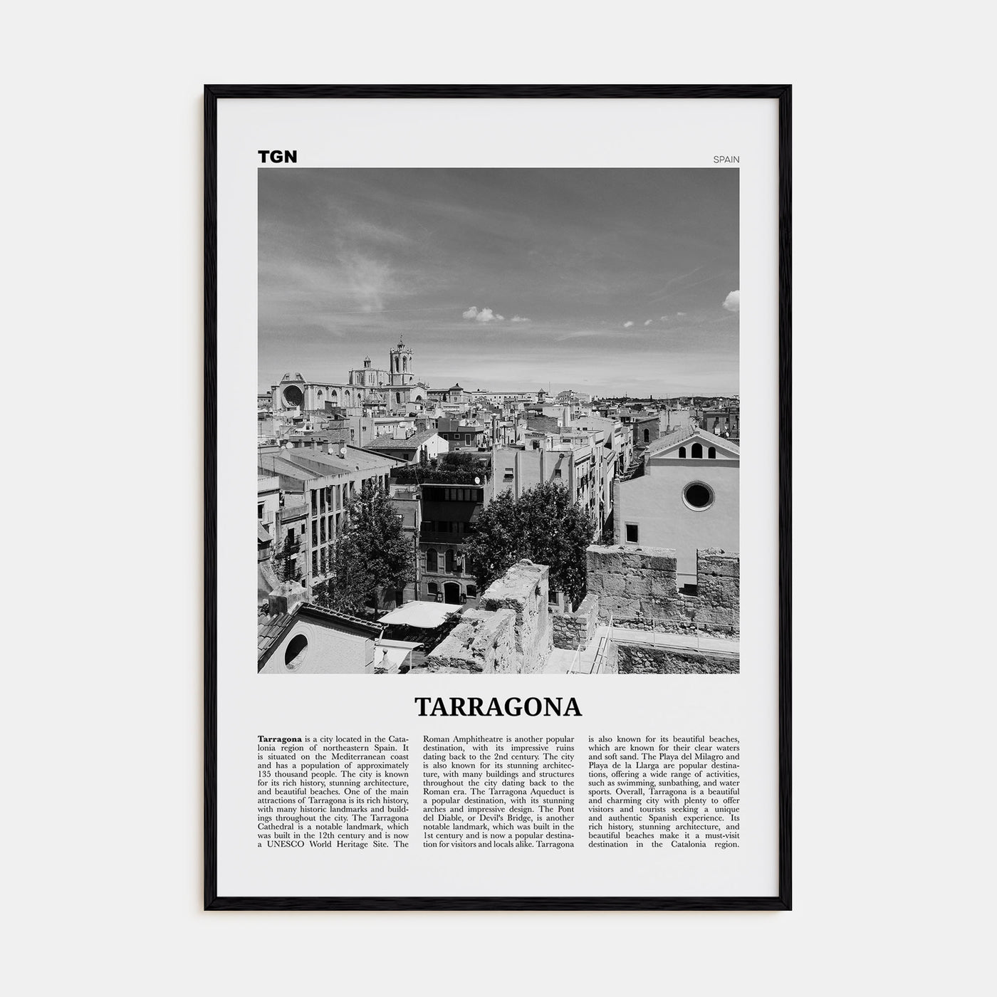 Tarragona Travel B&W Poster