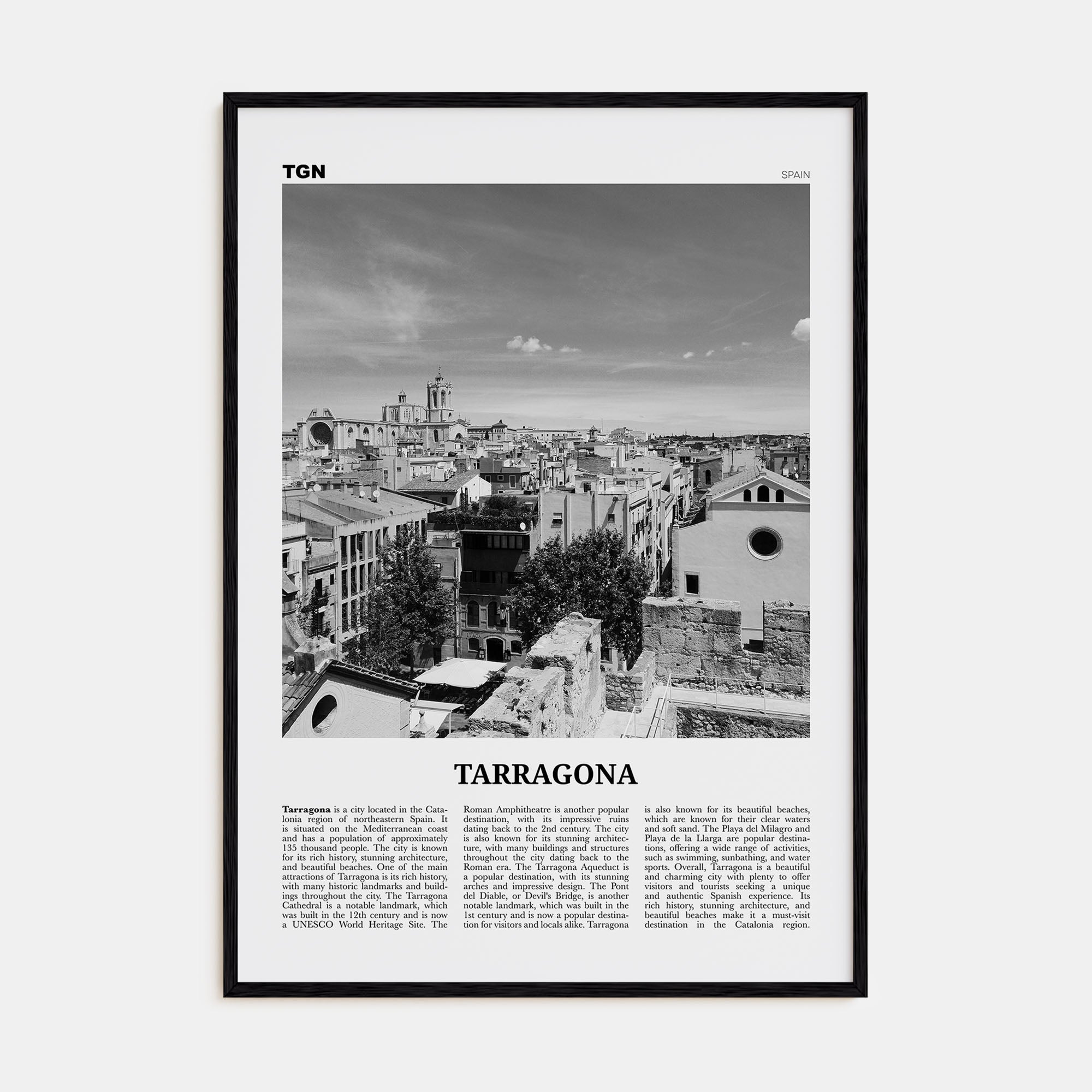 Tarragona Travel B&W Poster