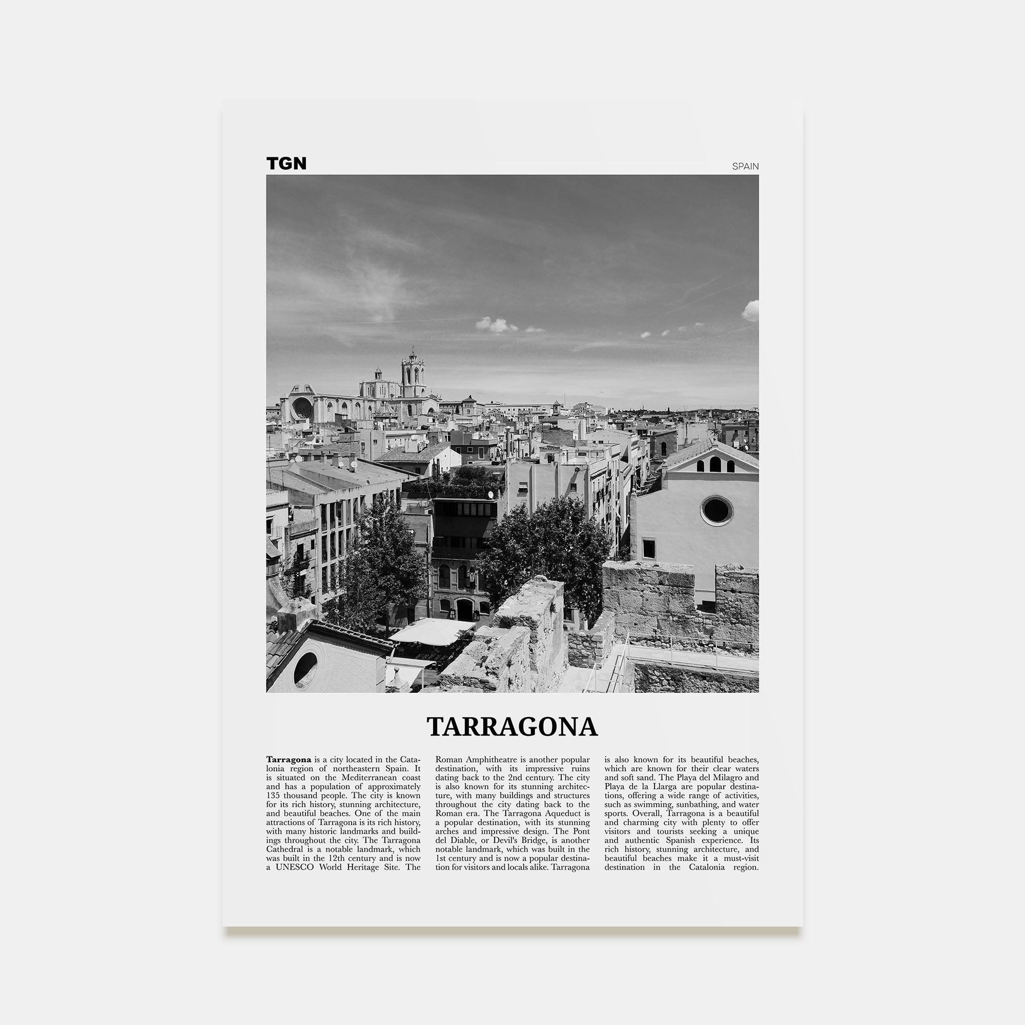 Tarragona Travel B&W Poster