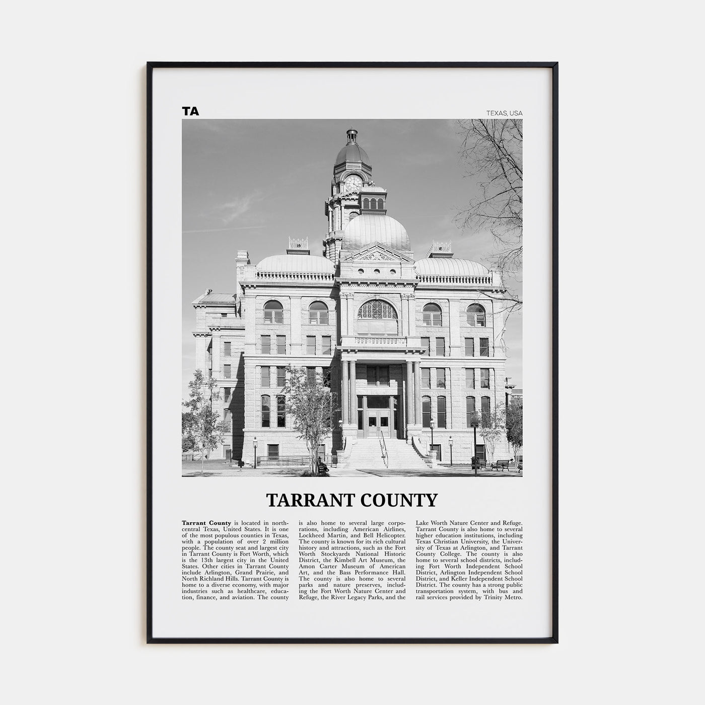 Tarrant County Travel B&W Poster
