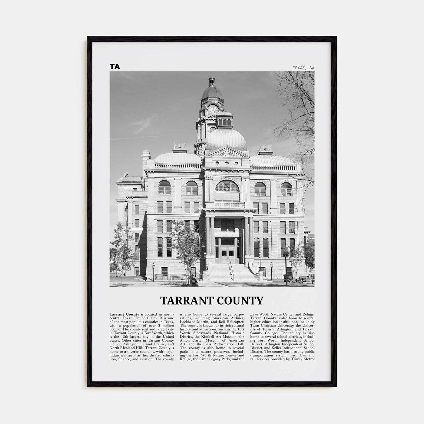 Tarrant County Travel B&W Poster