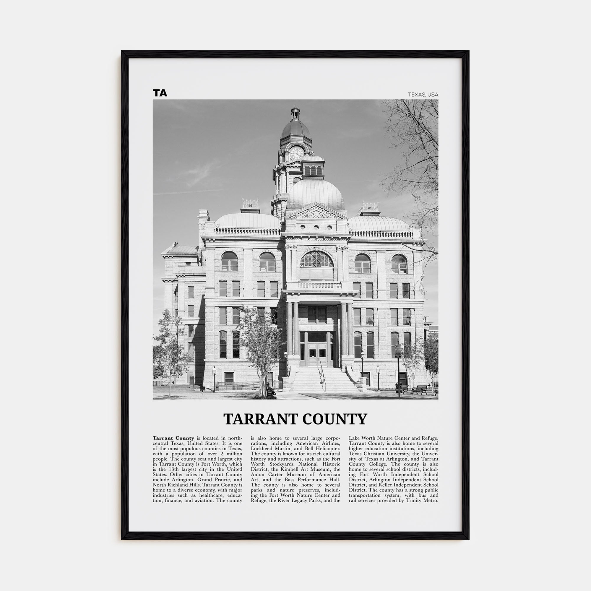 Tarrant County Travel B&W Poster