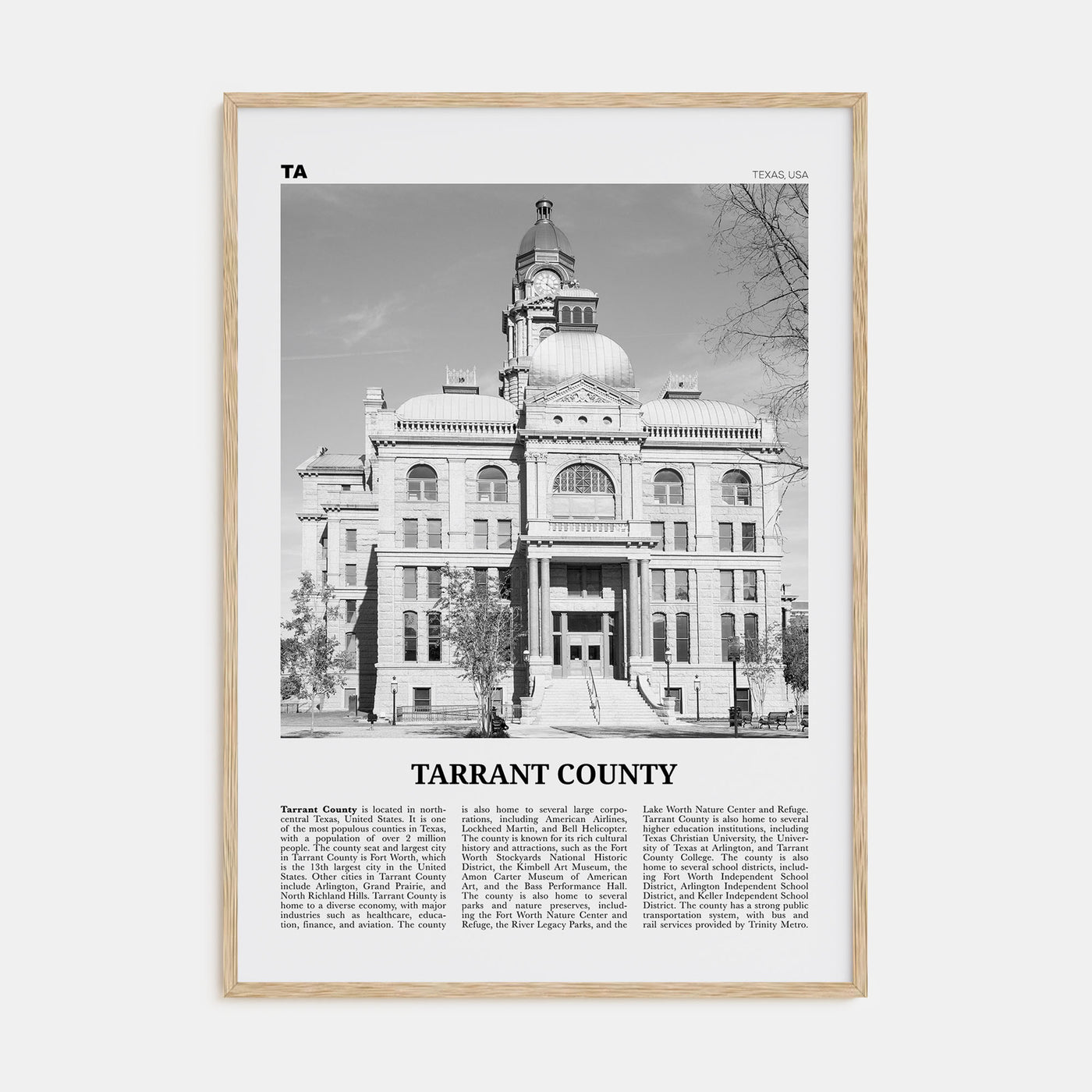 Tarrant County Travel B&W Poster