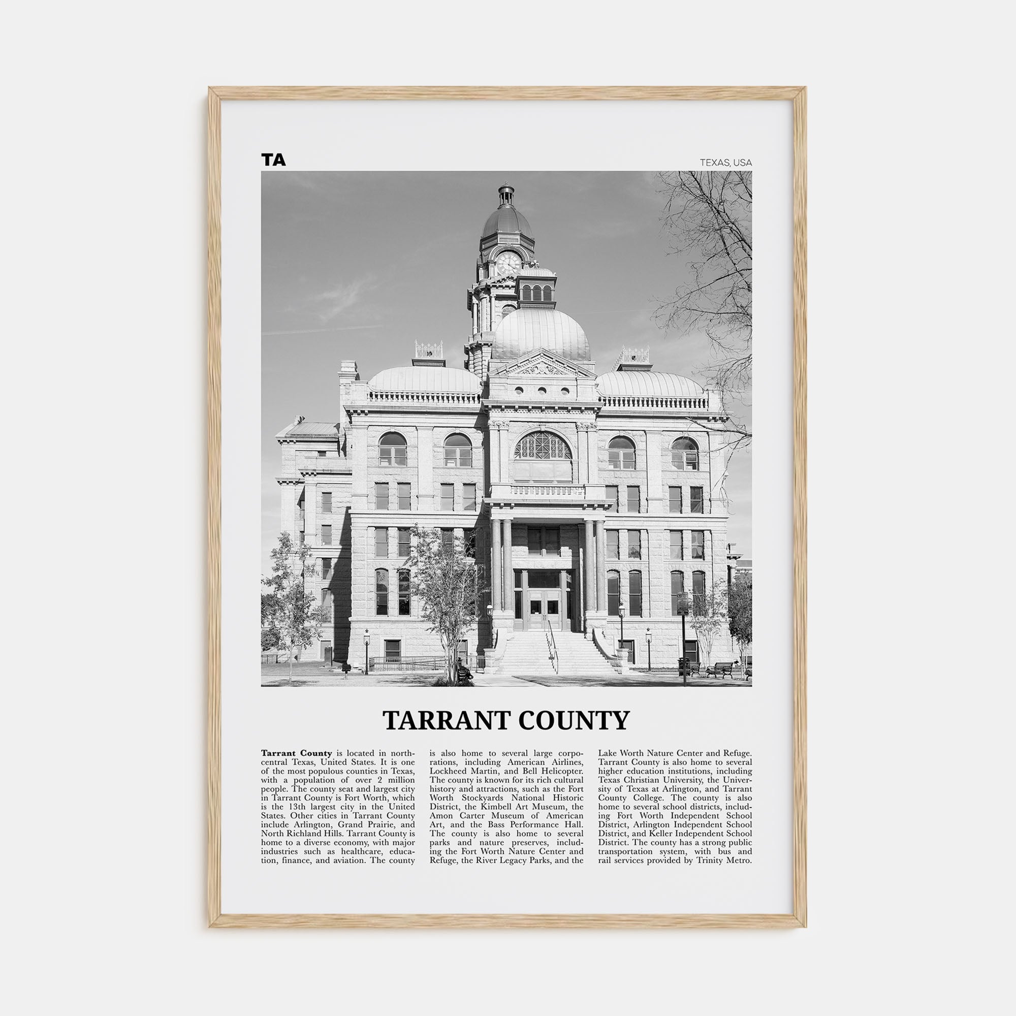 Tarrant County Travel B&W Poster