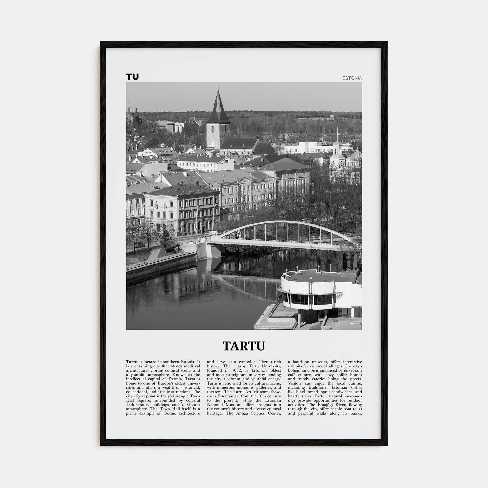 Tartu Travel B&W Poster