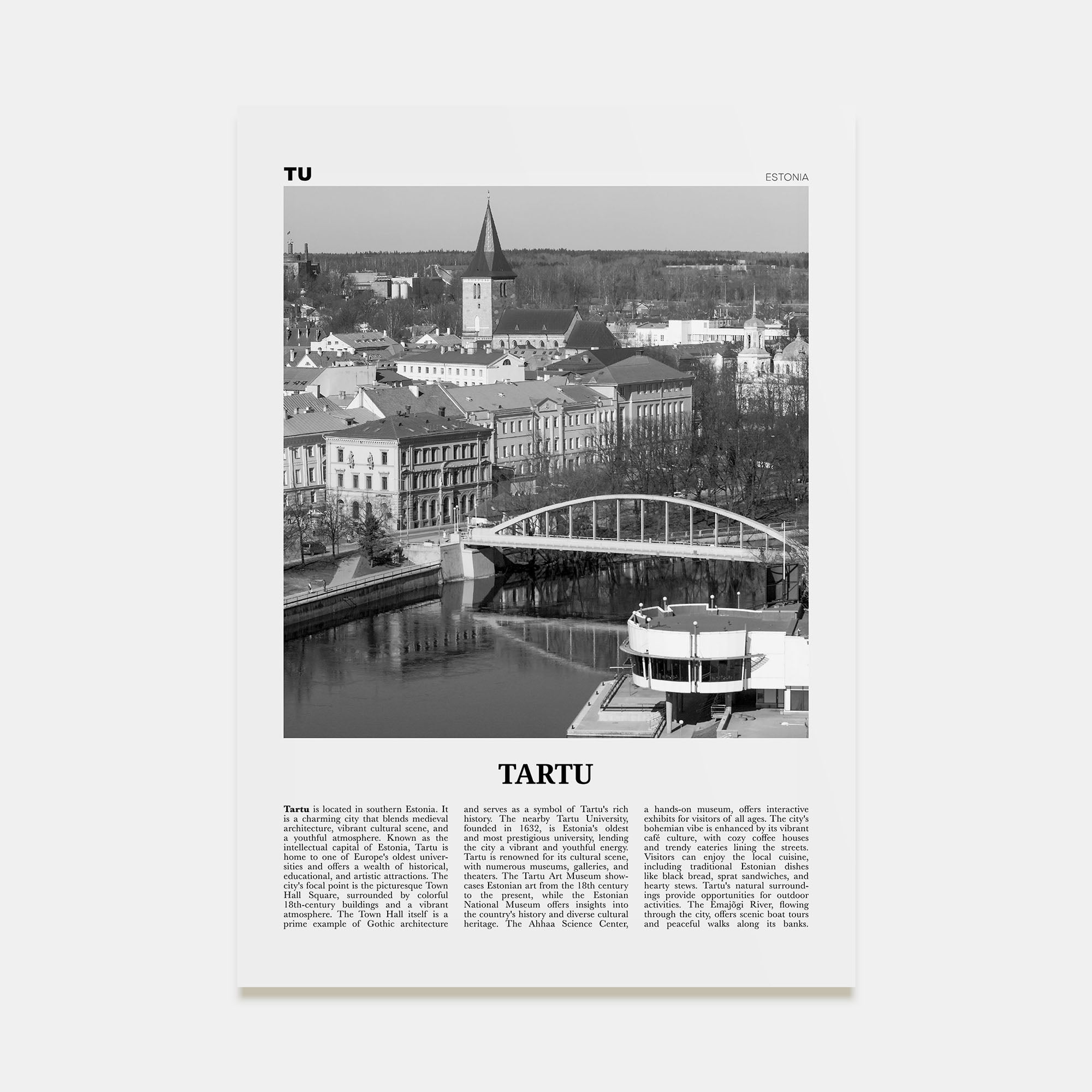 Tartu Travel B&W Poster