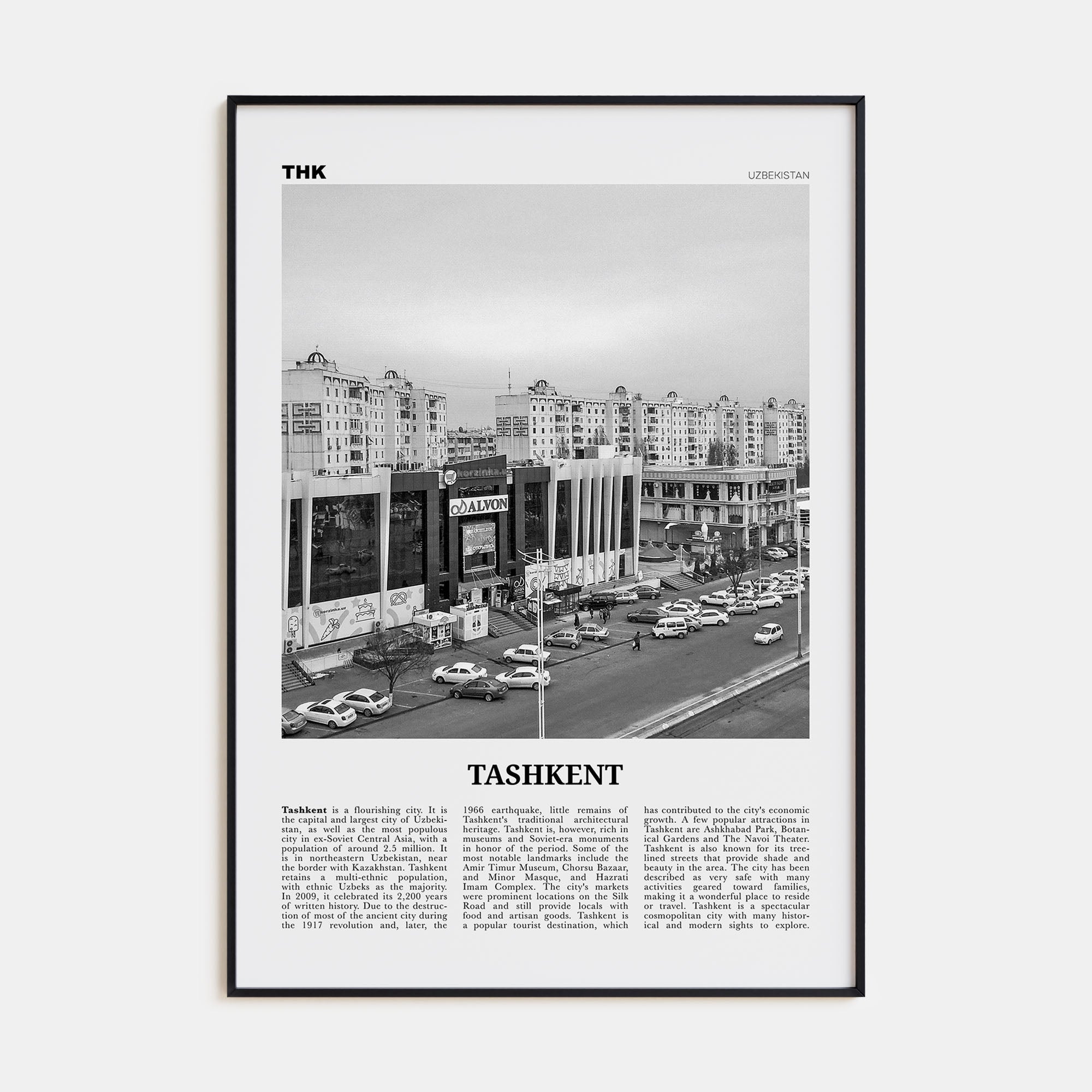 Tashkent Travel B&W Poster