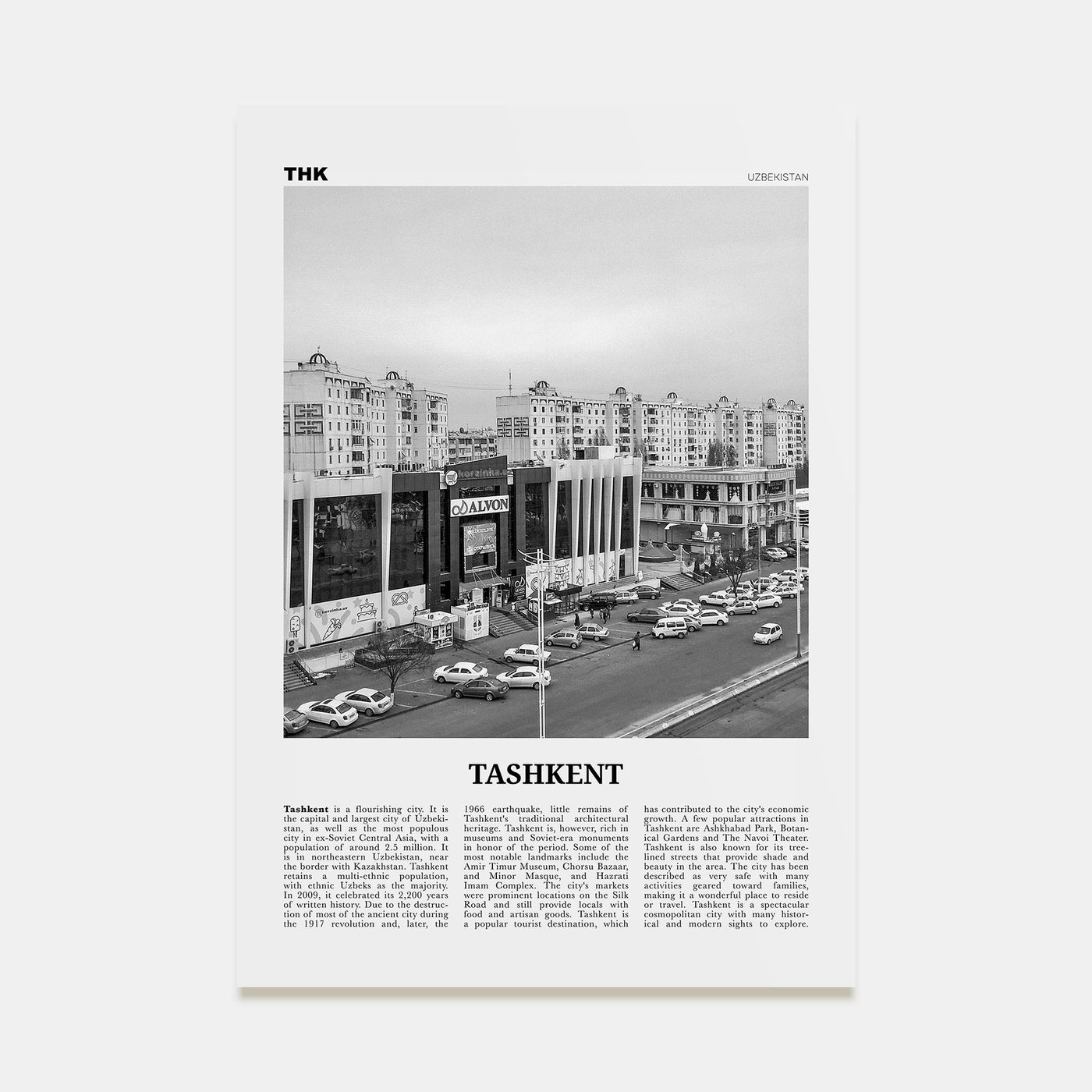 Tashkent Travel B&W Poster