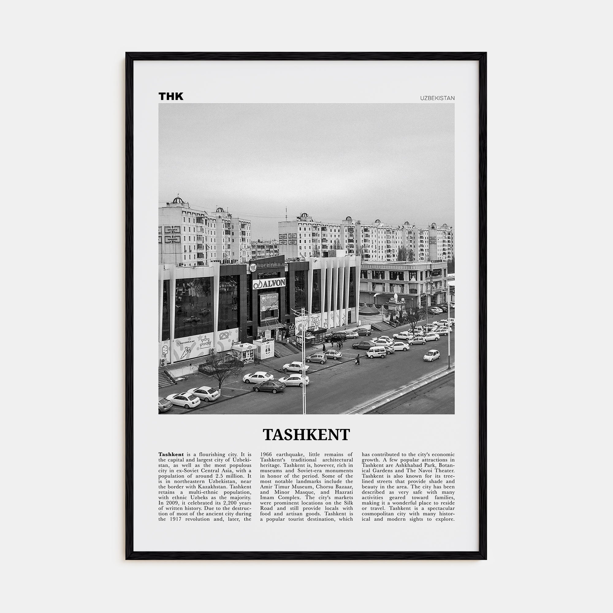 Tashkent Travel B&W Poster