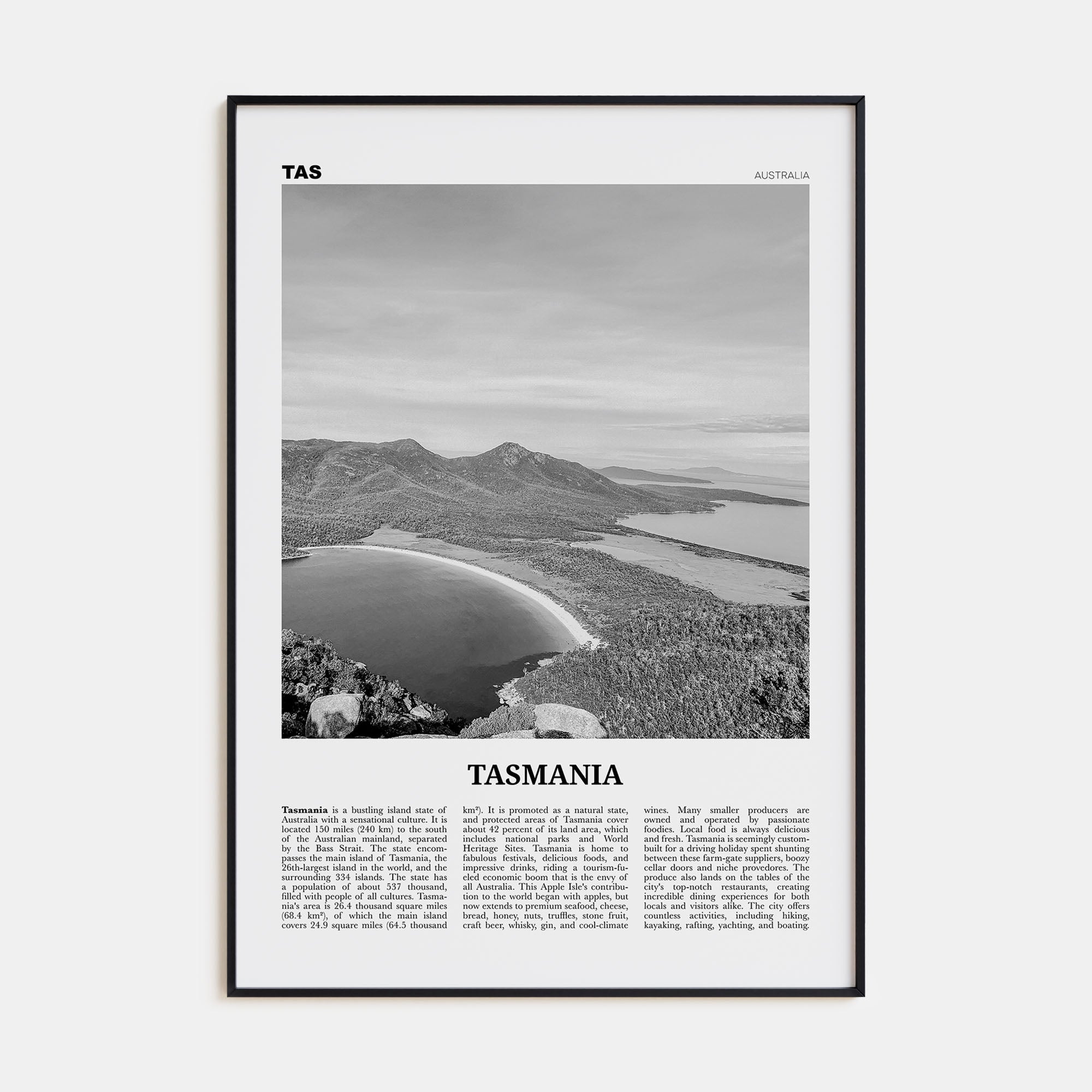 Tasmania Travel B&W No 1 Poster