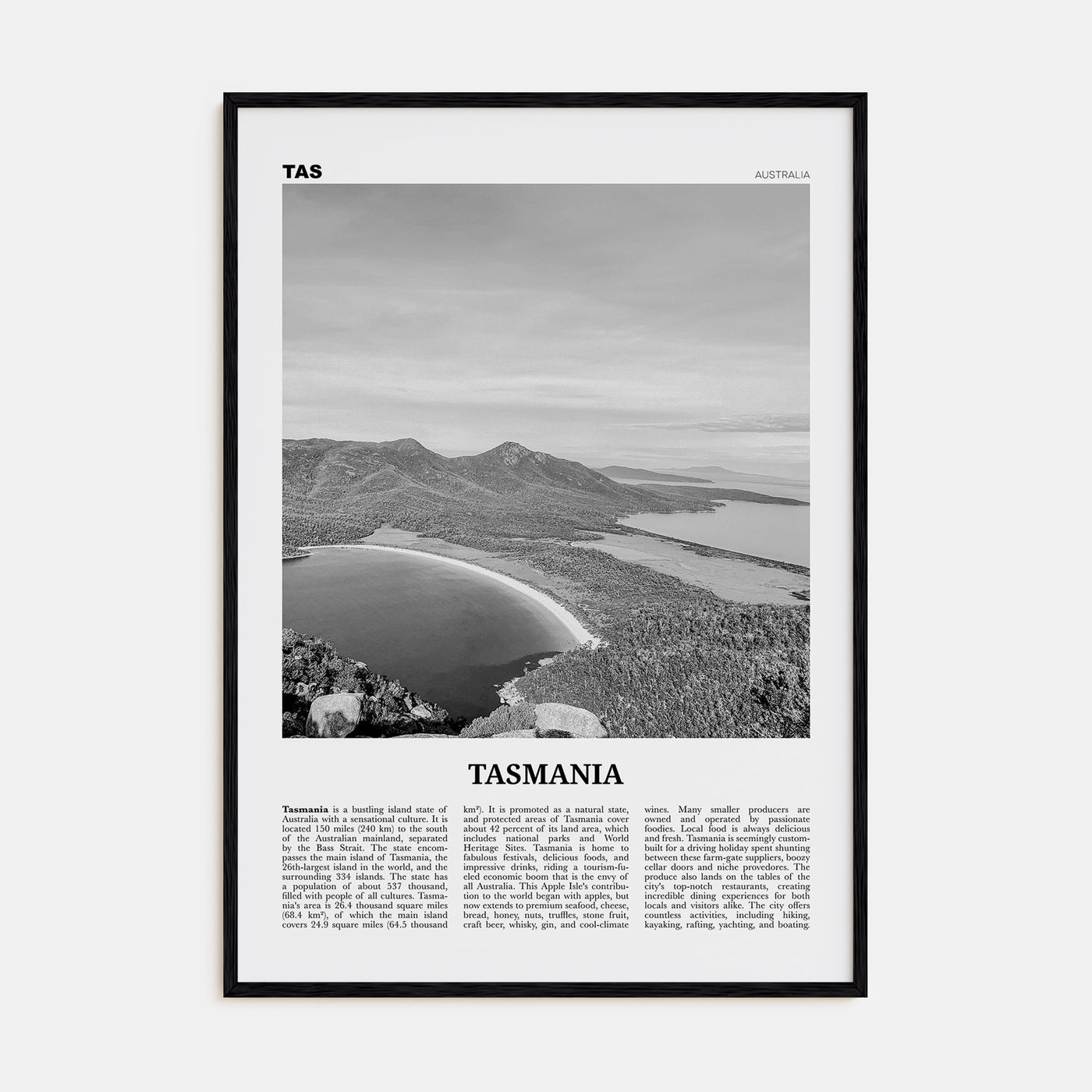 Tasmania Travel B&W No 1 Poster