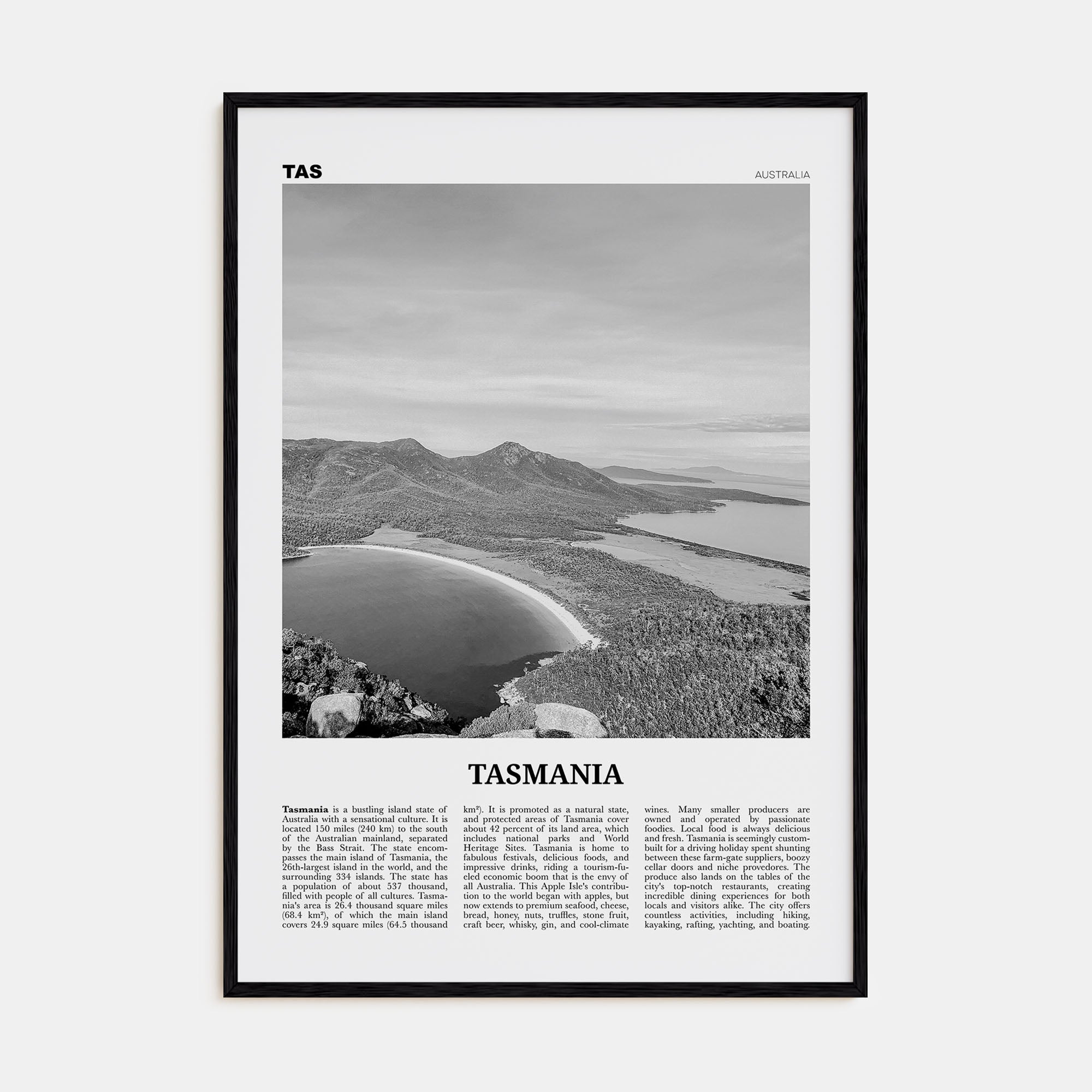 Tasmania Travel B&W No 1 Poster