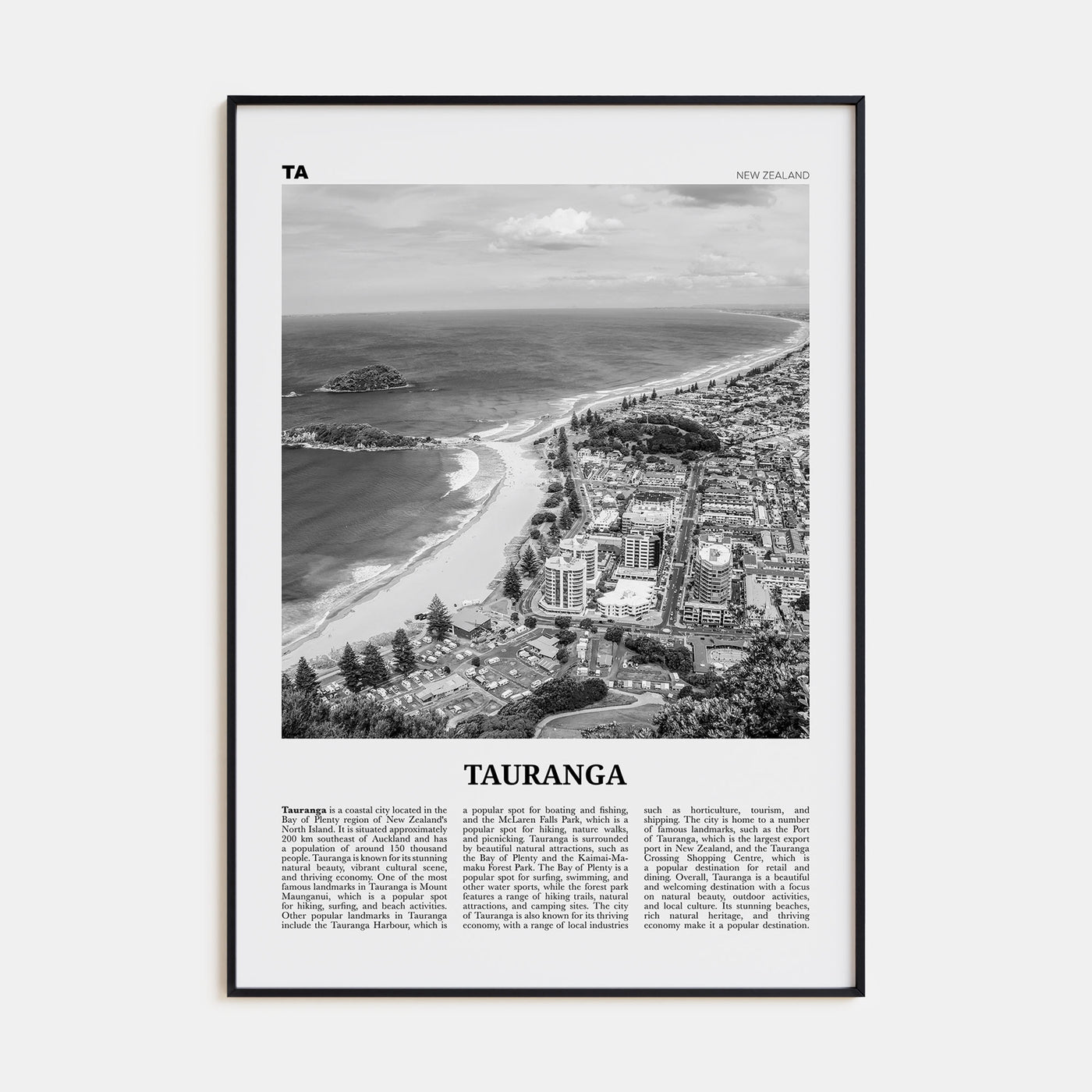 Tauranga Travel B&W Poster