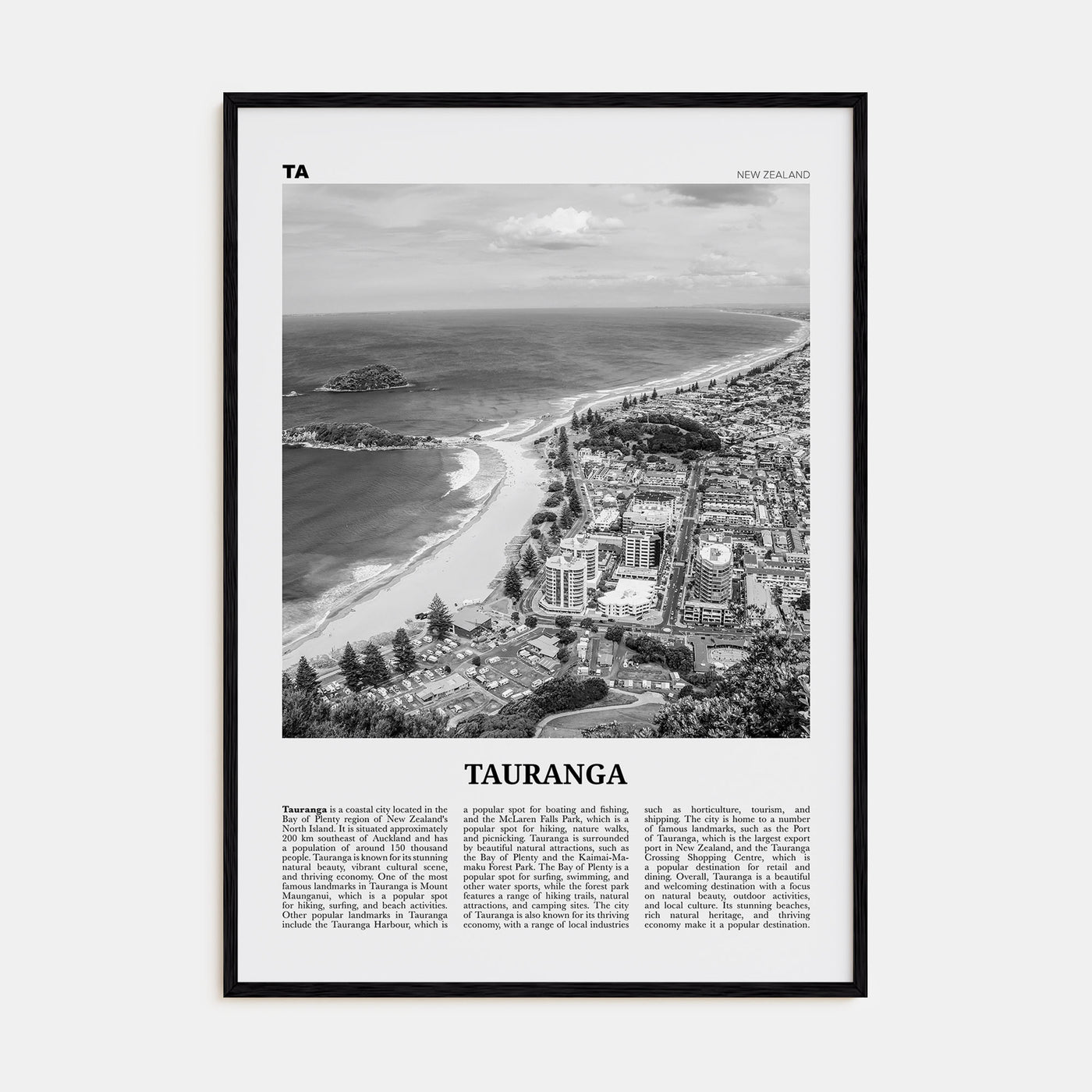 Tauranga Travel B&W Poster