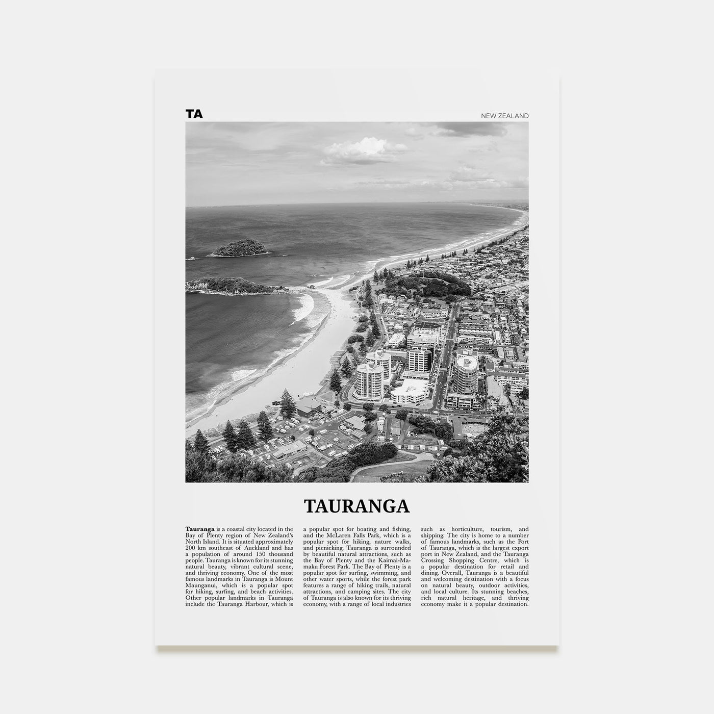 Tauranga Travel B&W Poster