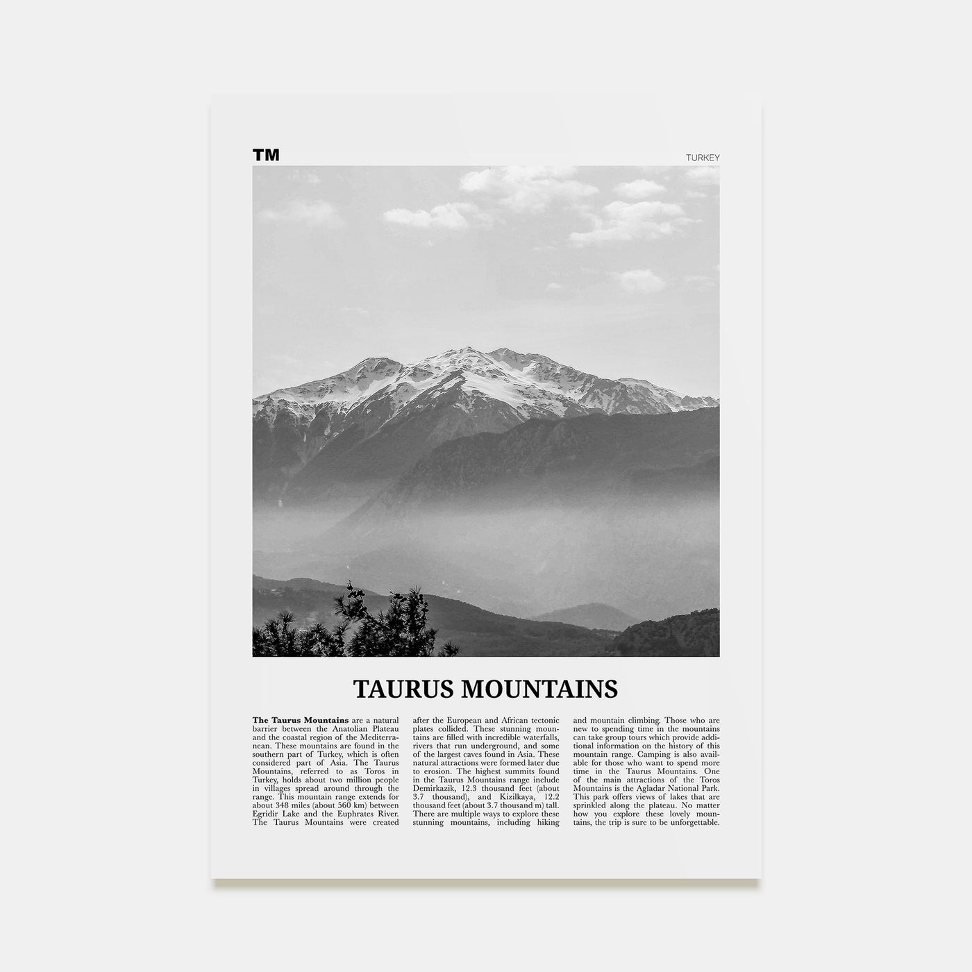 Taurus Mountains Travel B&W Poster