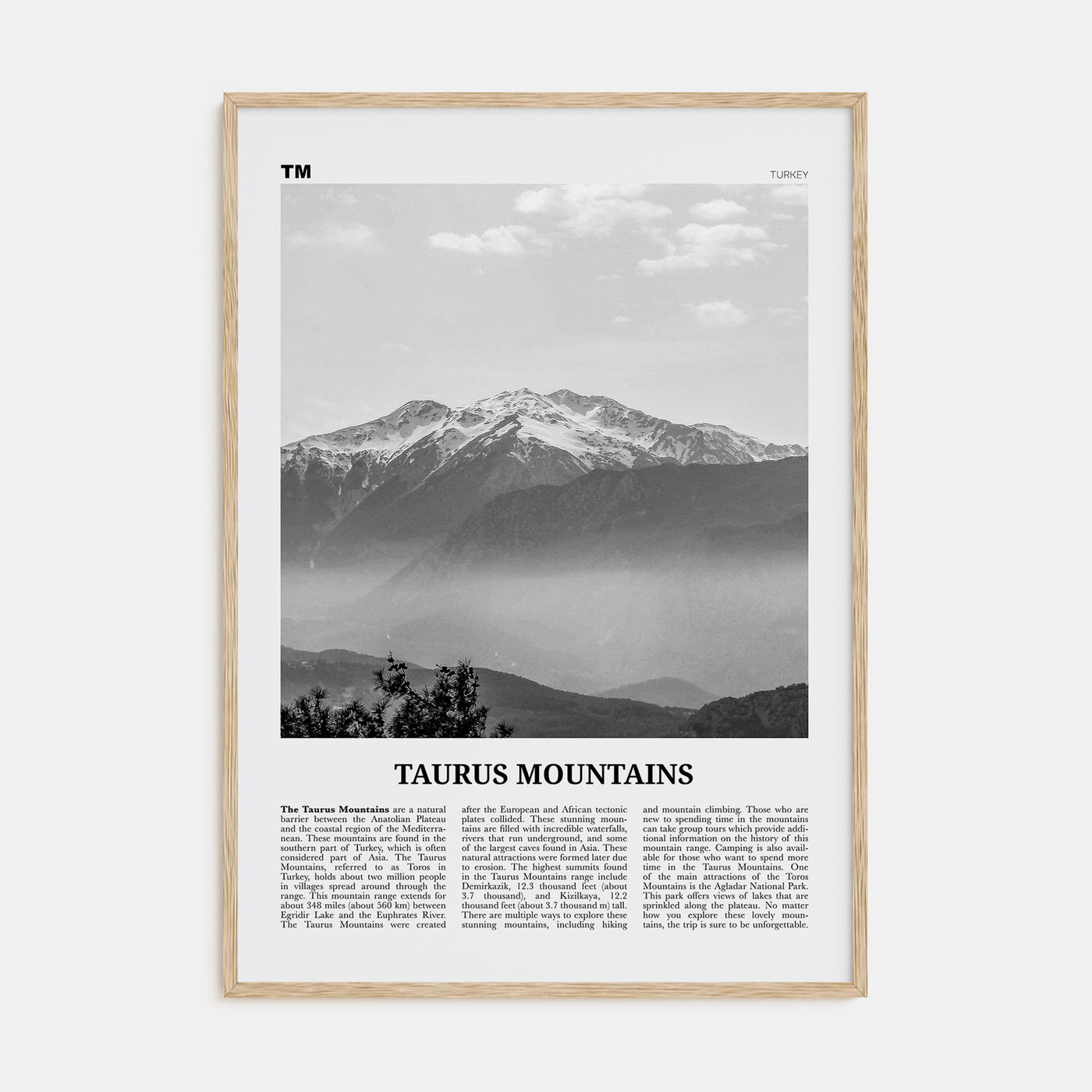 Taurus Mountains Travel B&W Poster
